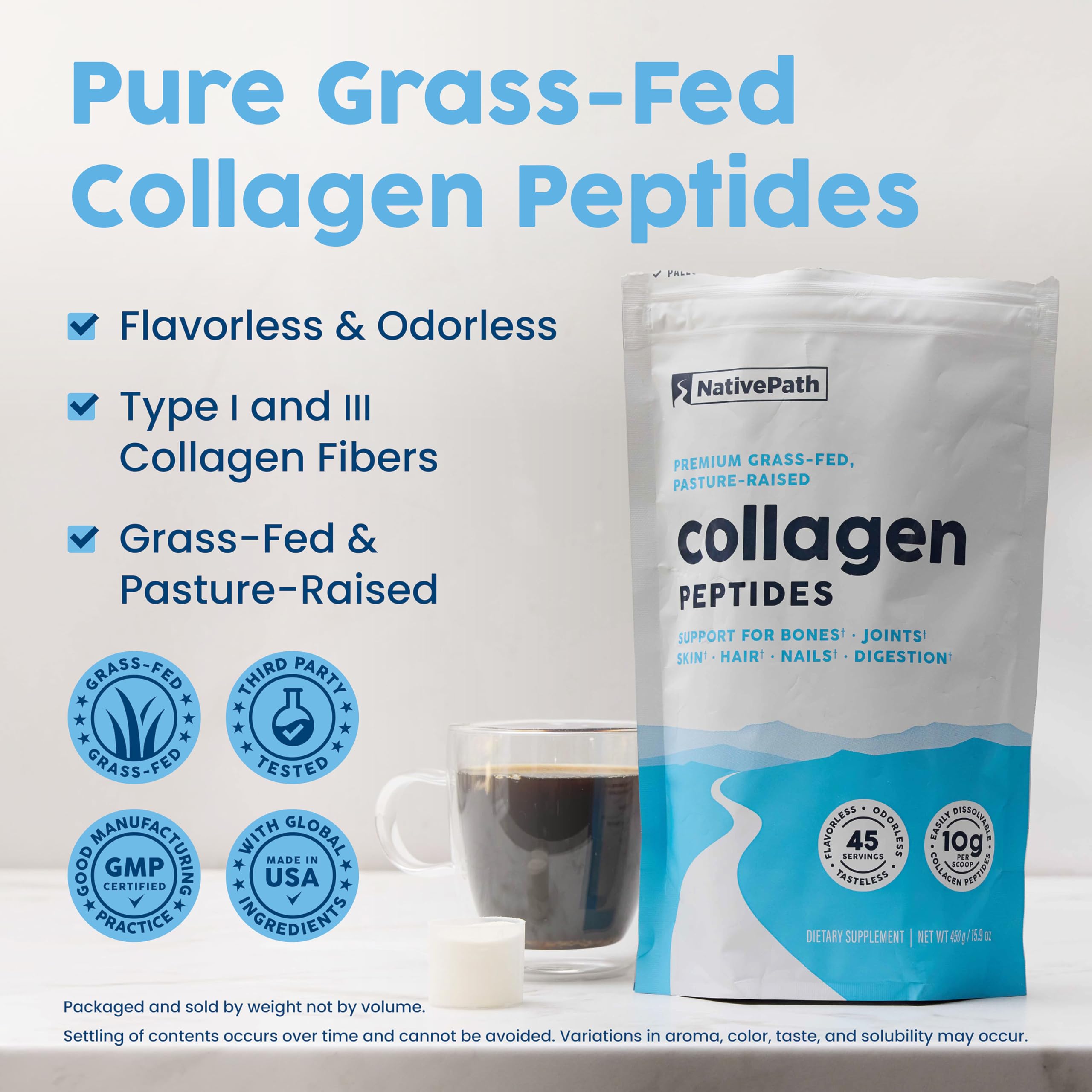 NativePath Collagen Peptides back view packaging with ingredients