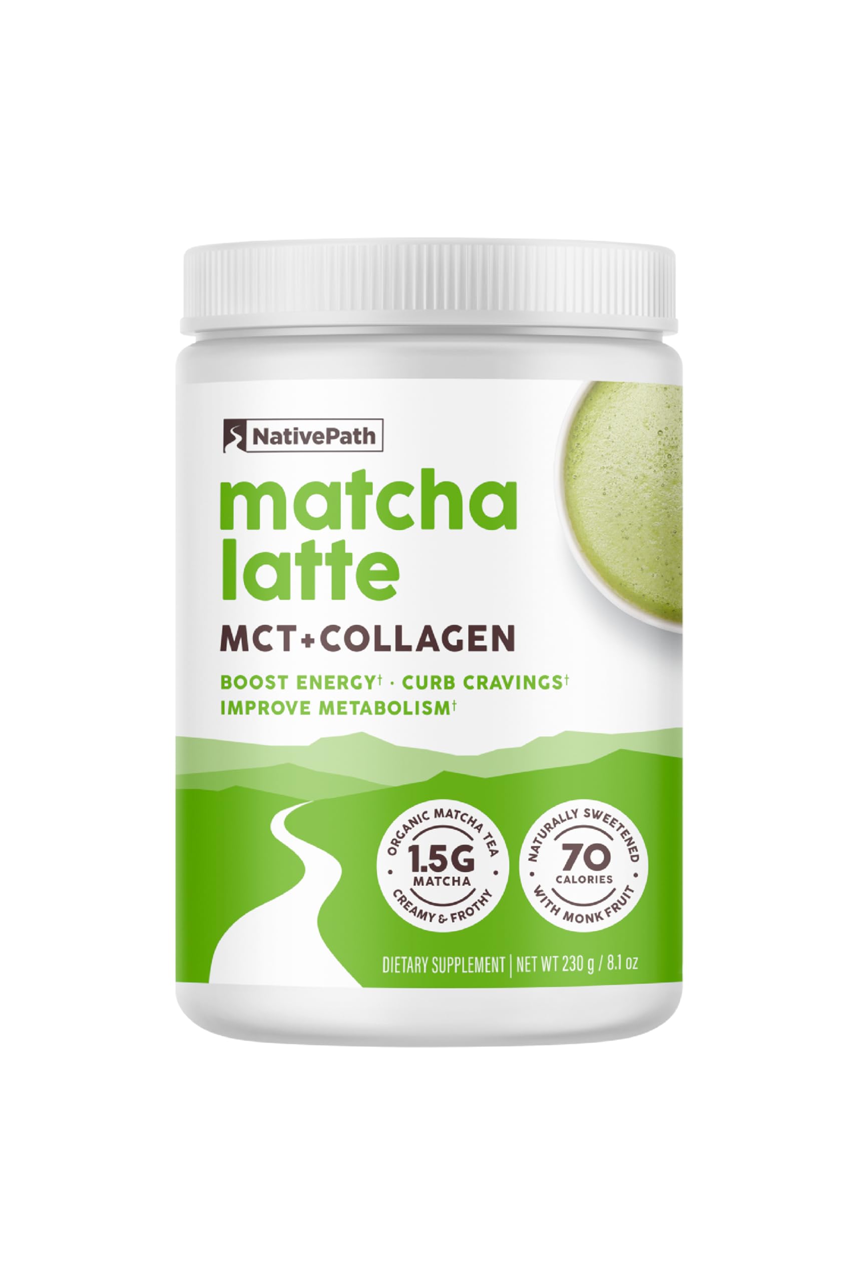 NativePath Collagen Peptides Protein Powder front view with matcha