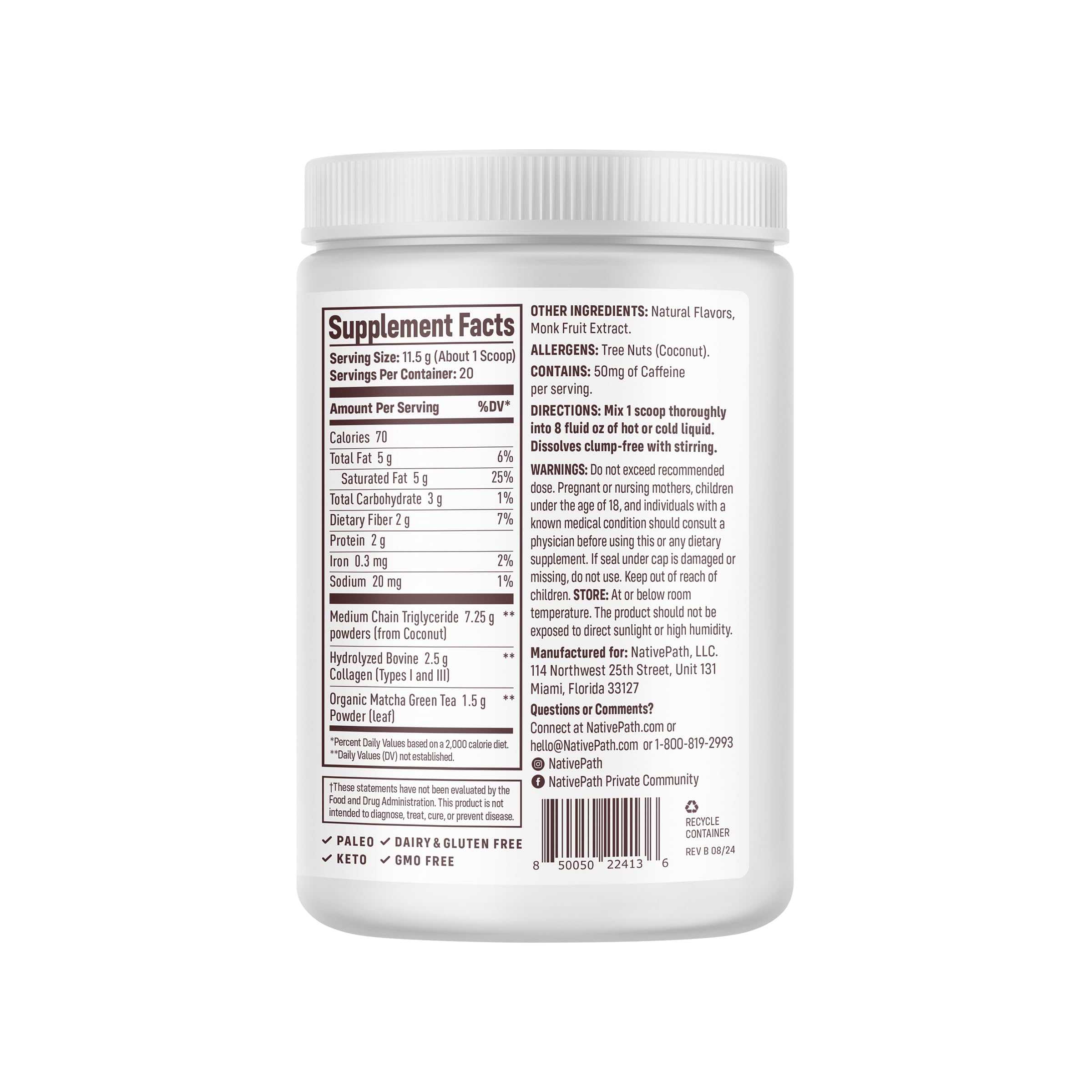 NativePath Collagen Peptides Protein Powder scoop showing powder
