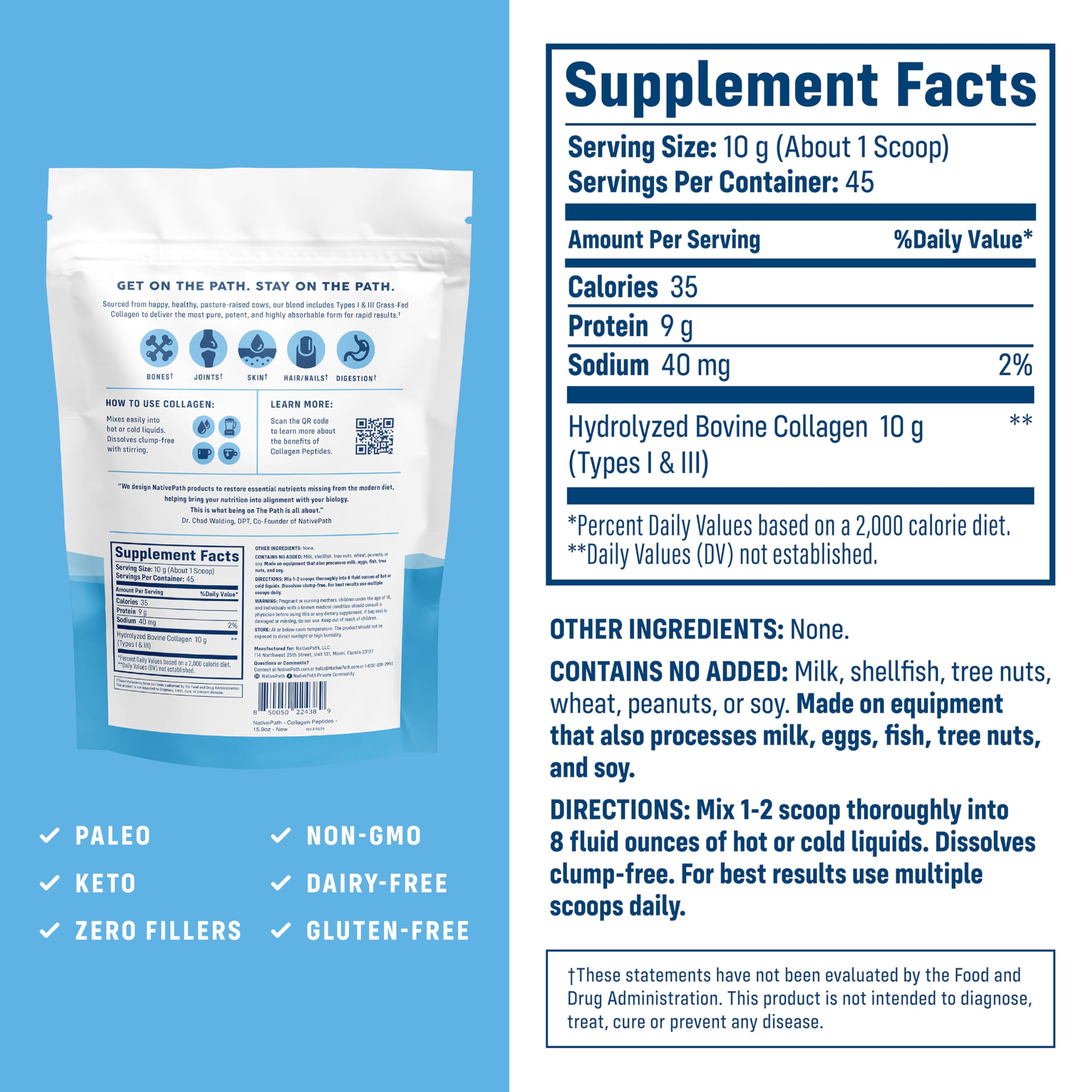 NativePath Collagen Peptides scoop showing powder