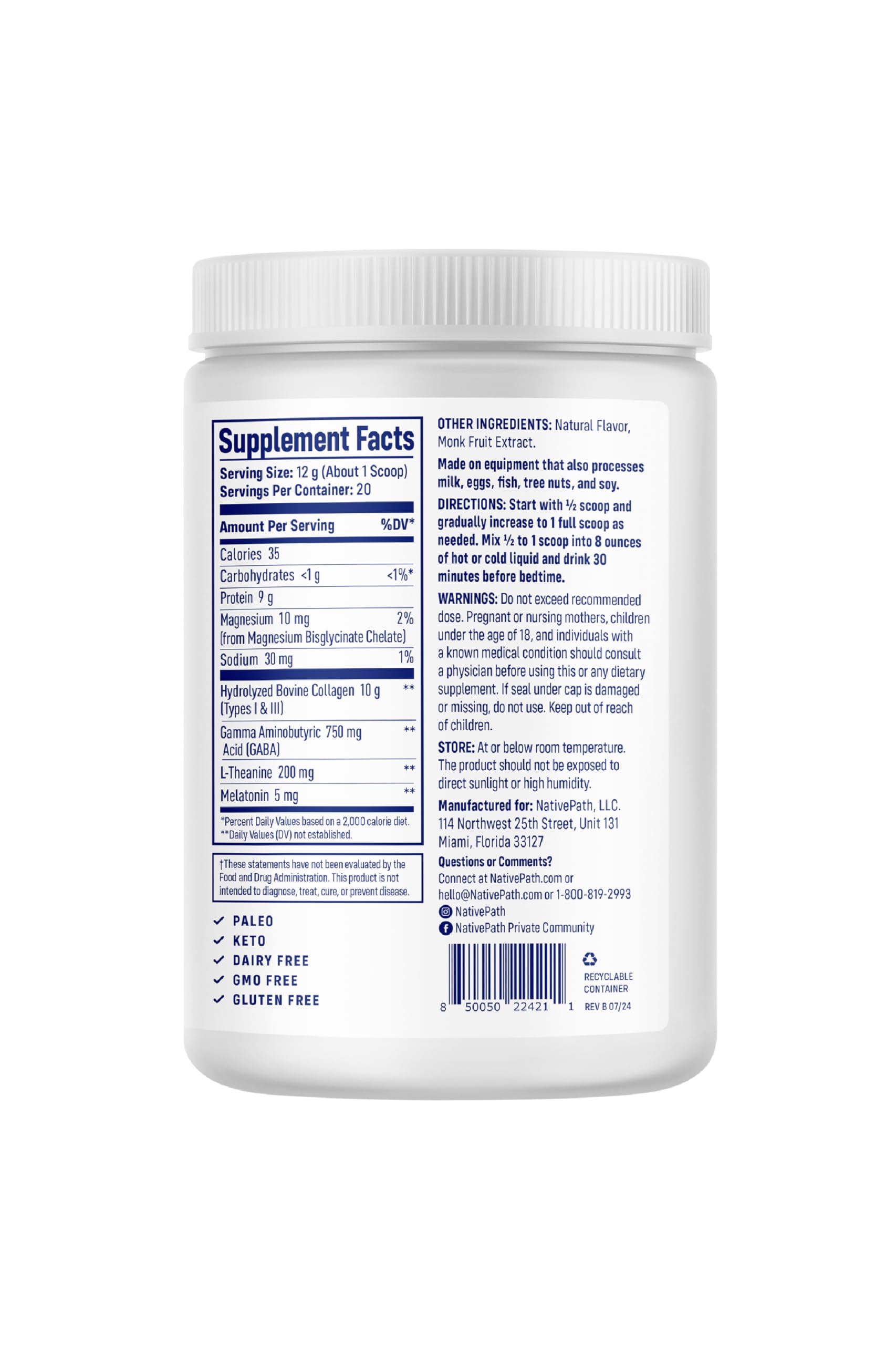 NativePath Collagen Supplement scoop with powder