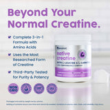 NativePath Creatine Monohydrate 5g 3-IN-1 Formula scoop with powder