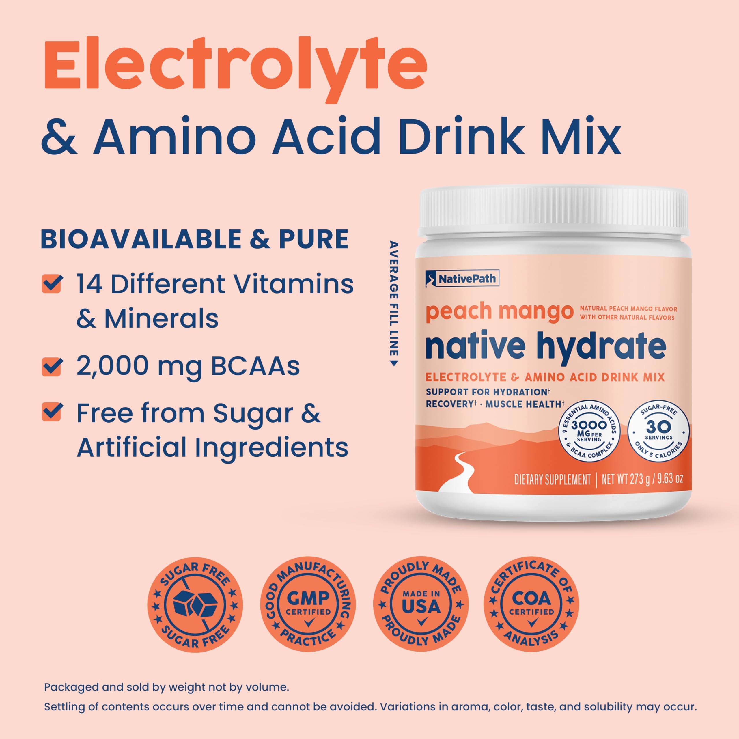 NativePath Hydrate 3-in-1 Electrolyte Powder ingredients list