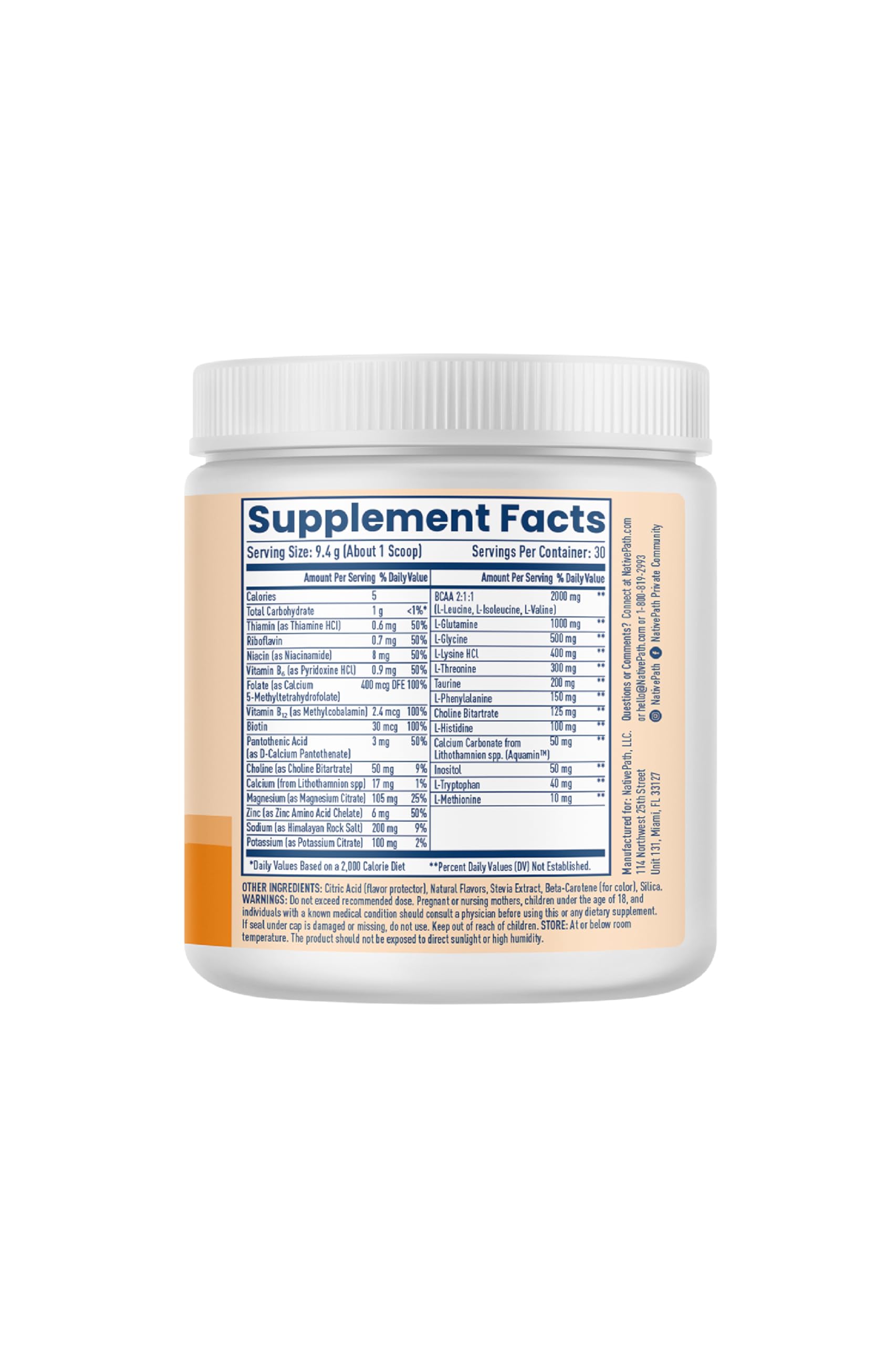 NativePath Hydrate 3-in-1 Electrolyte Powder nutritional information