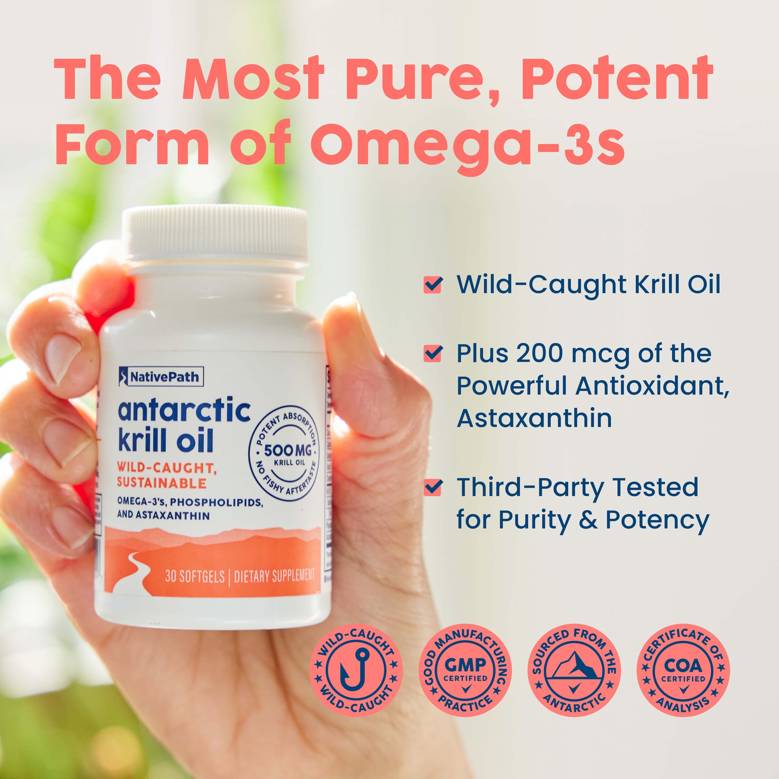 NativePath Krill Oil Softgels back view with ingredient list