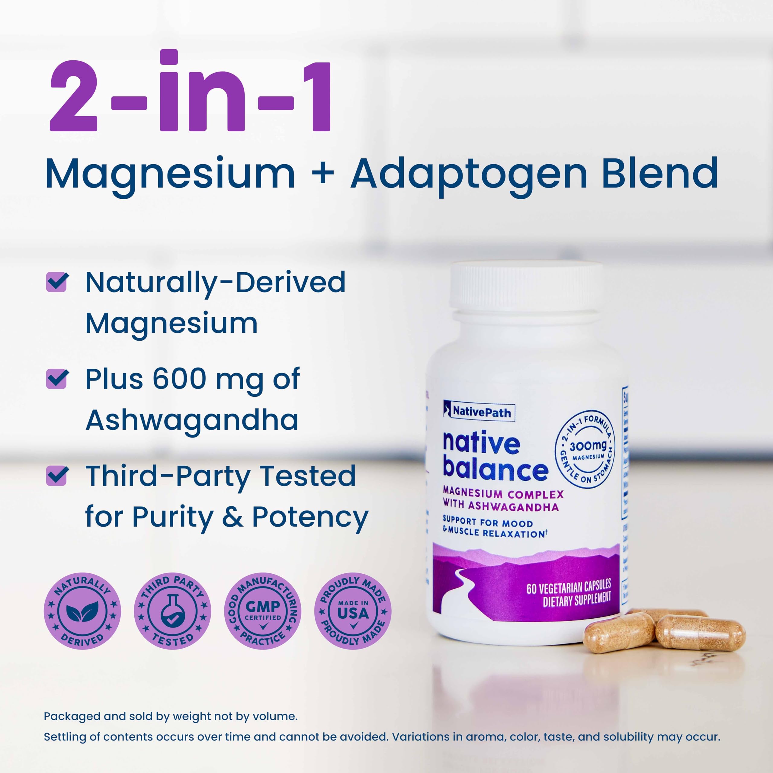 NativePath Magnesium Supplement capsules on a wooden table