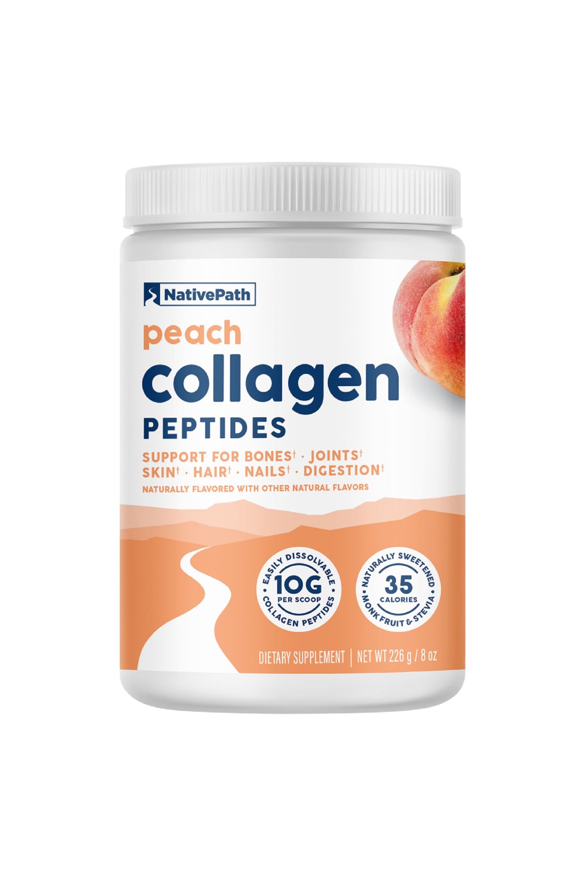 NativePath Peach Collagen Peptides 227g front view