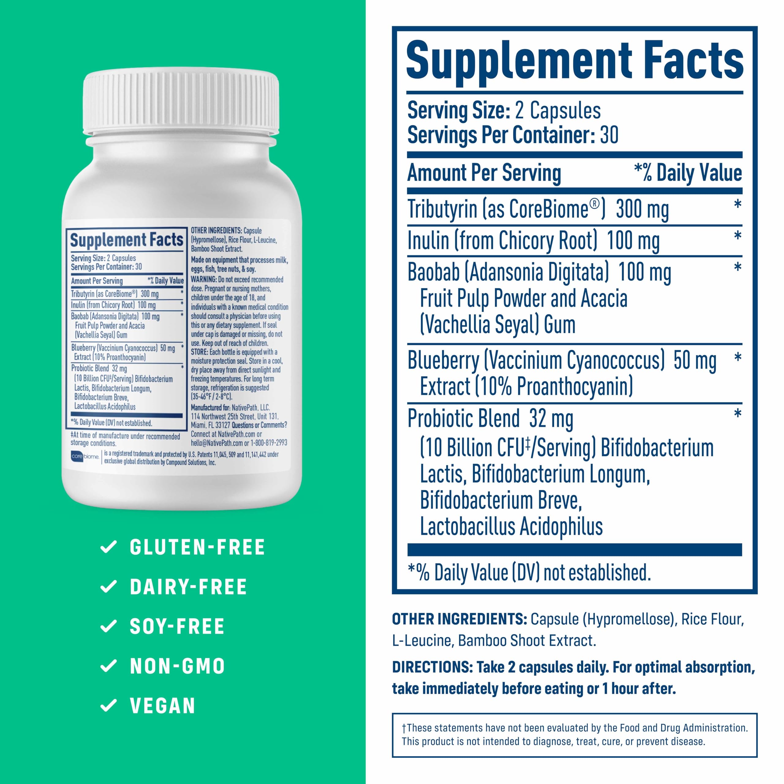 NativePath Prebiotic Supplement capsule bottle side view