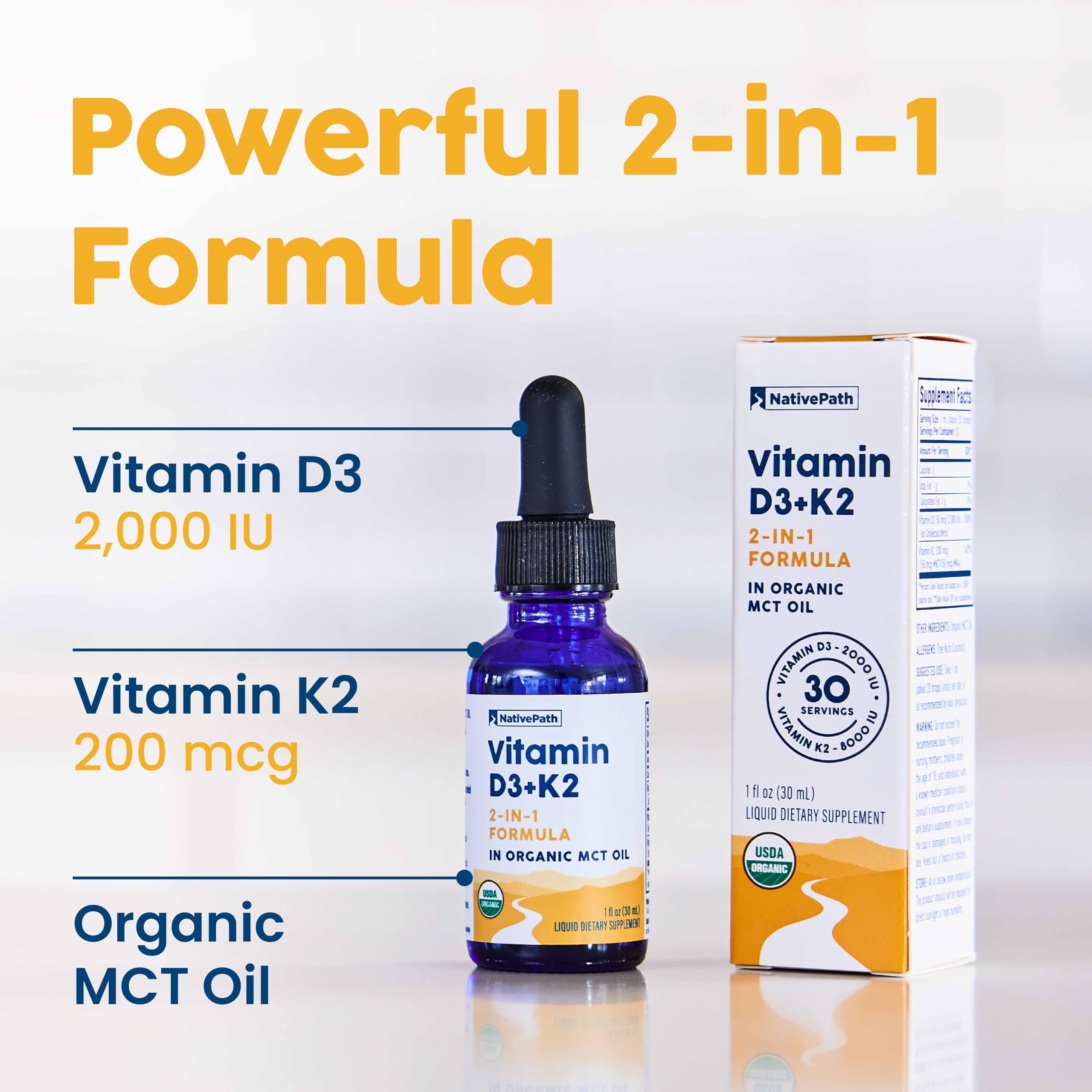NativePath Vitamin D3 & K2 Liquid Tincture dropper dispensing liquid