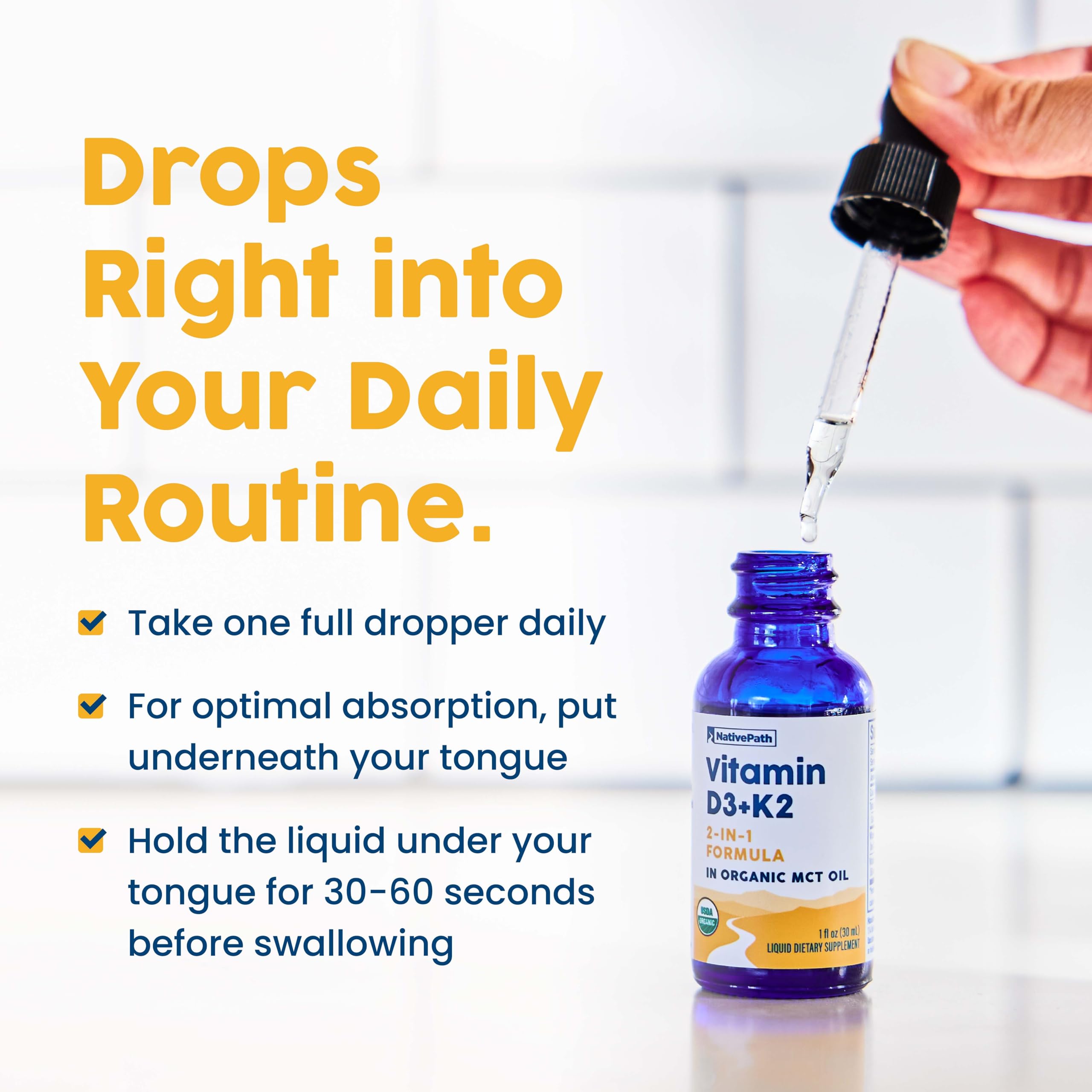 NativePath Vitamin D3 & K2 Liquid Tincture with organic ingredients