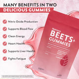Natrava BEETS+ Gummies on a wooden table with fresh beets