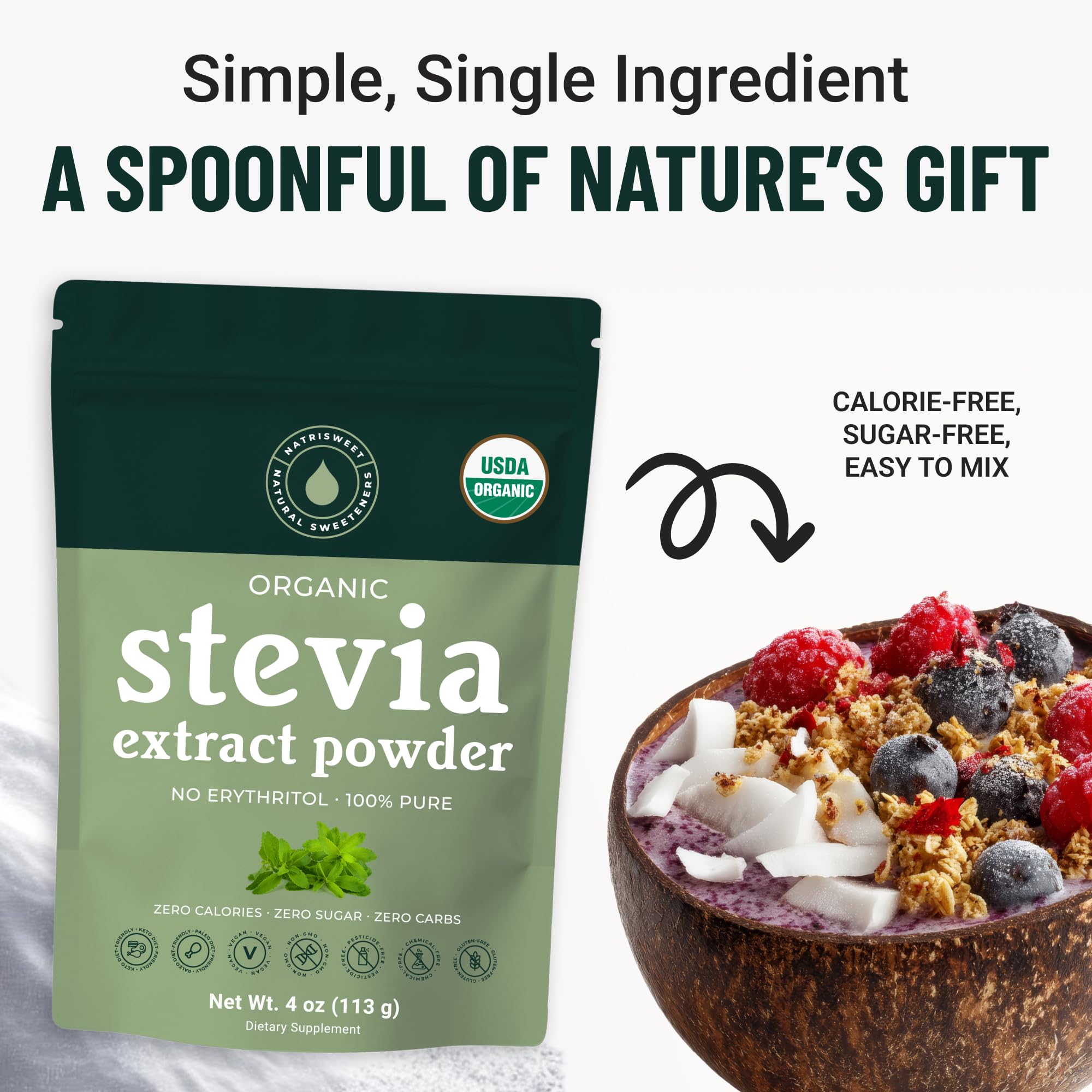 NatriSweet Pure Stevia Powder 91g back view
