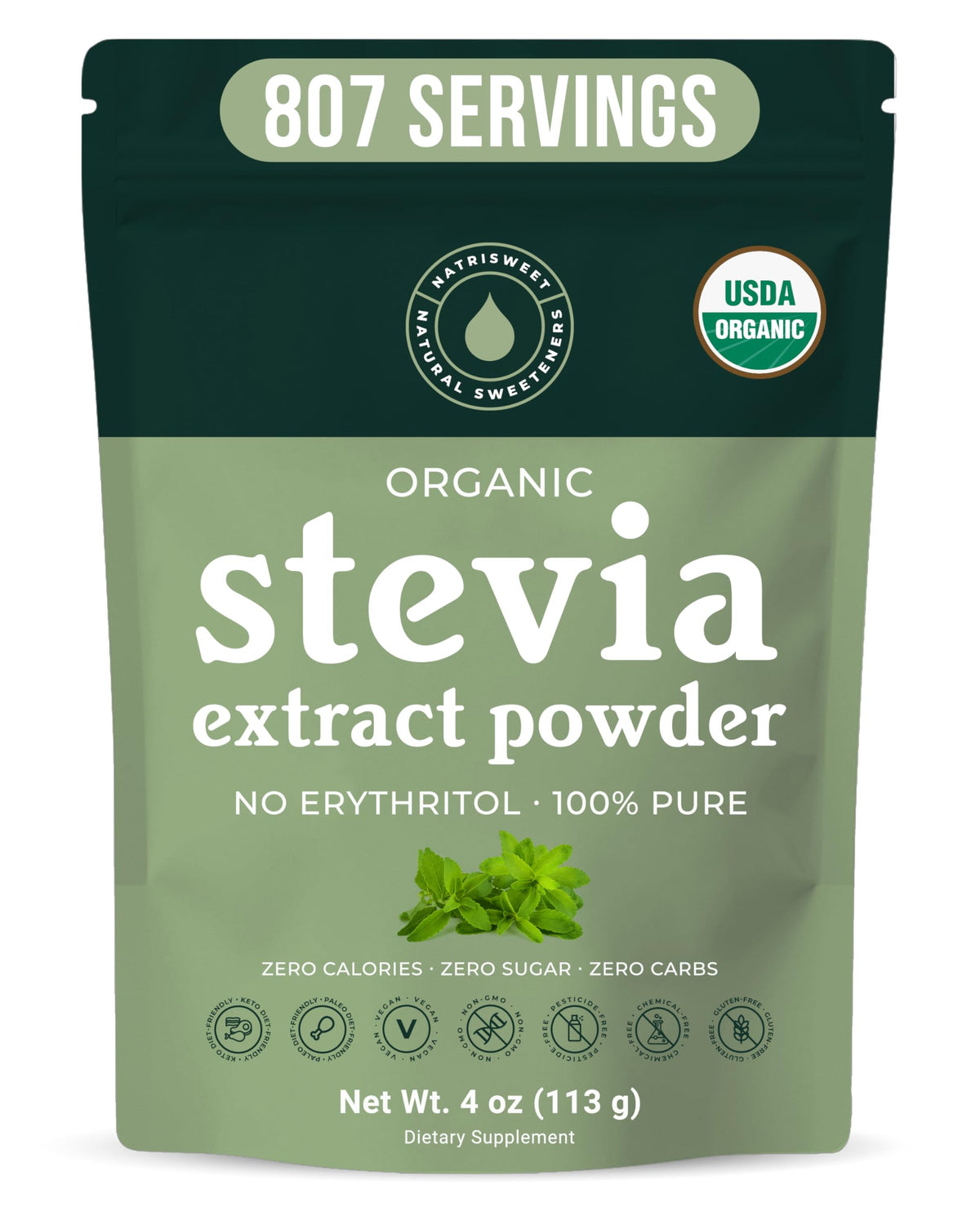NatriSweet Pure Stevia Powder 91g front view