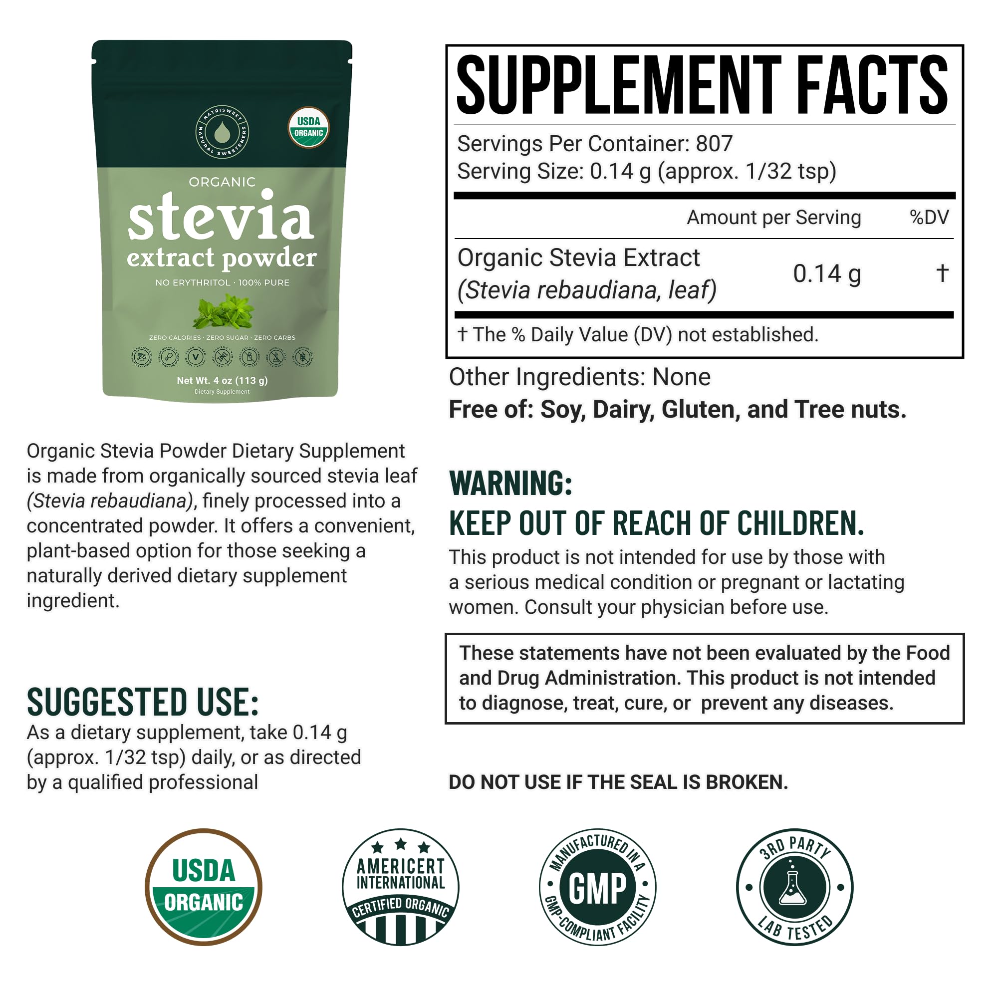 NatriSweet Pure Stevia Powder 91g packaging