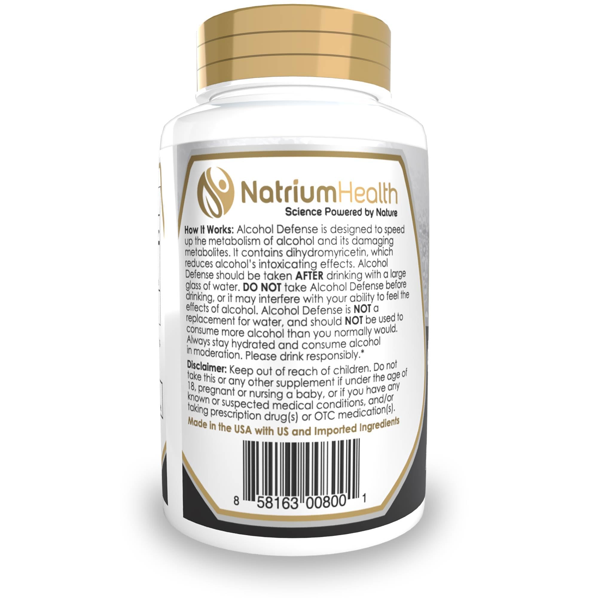 Natrium Health Alcohol Defense Capsules with ingredients list on packaging