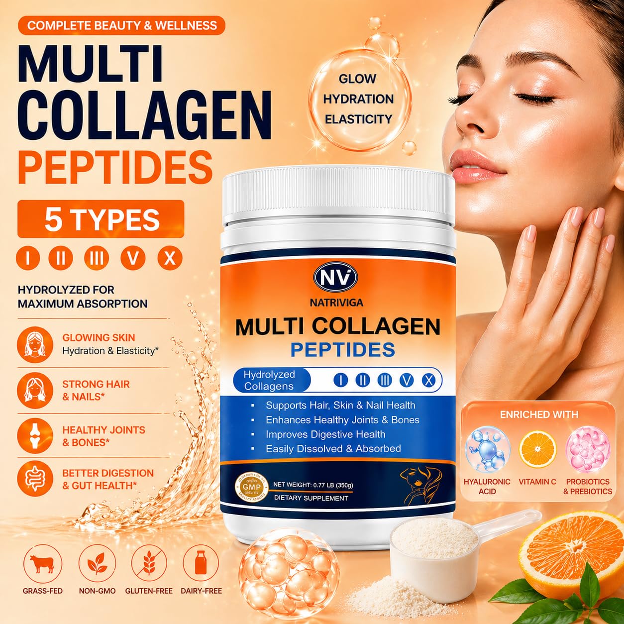 NATRIVIGA Multi Collagen Peptides 350g packaging