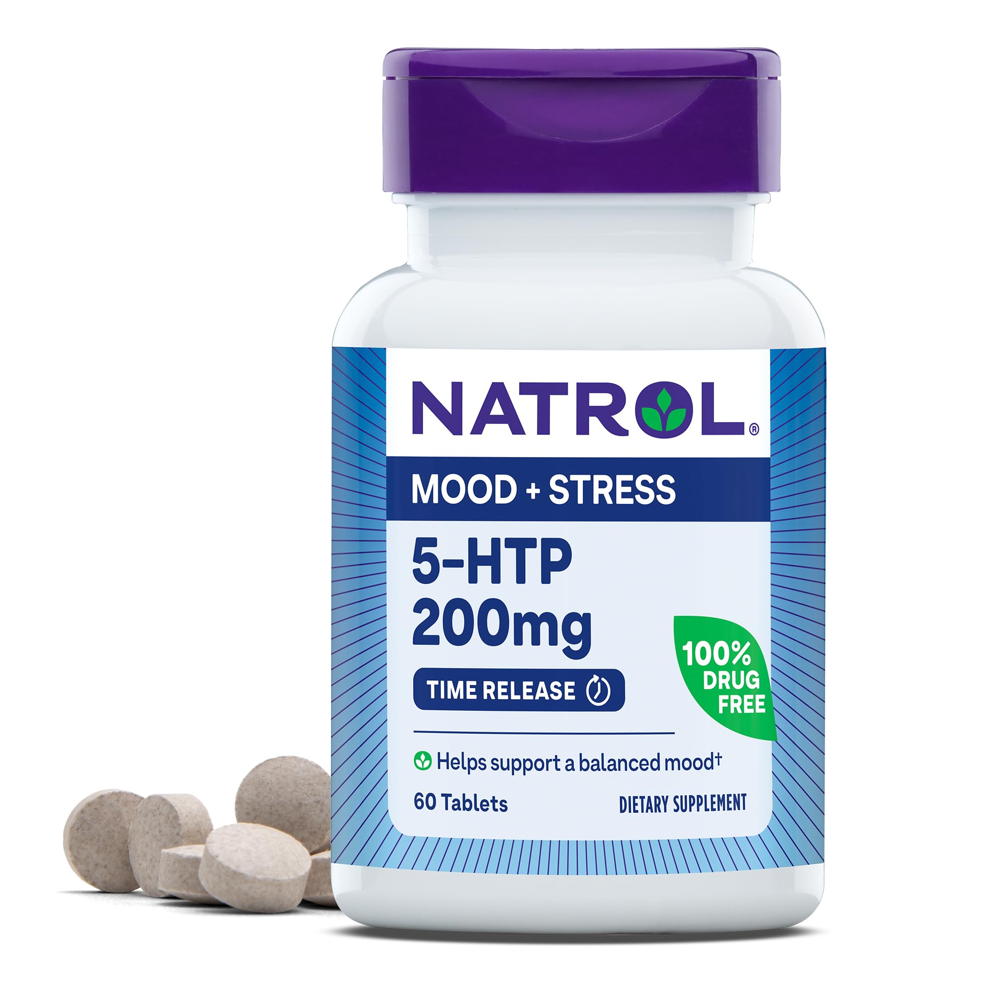 Natrol 5-HTP 200mg time release tablets front view