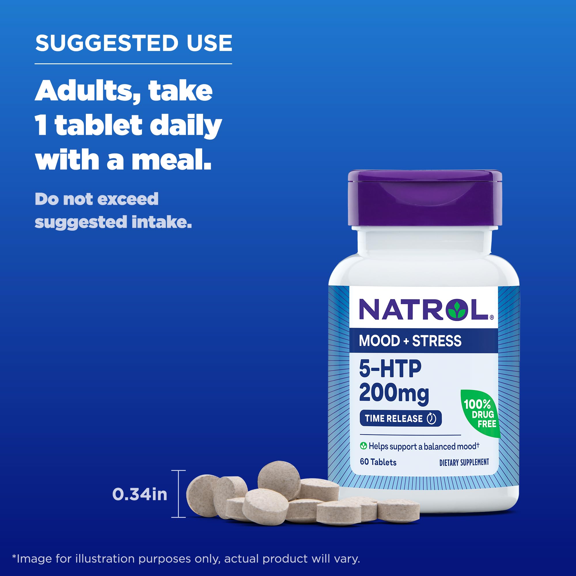 Natrol 5-HTP 200mg time release tablets with measuring spoon