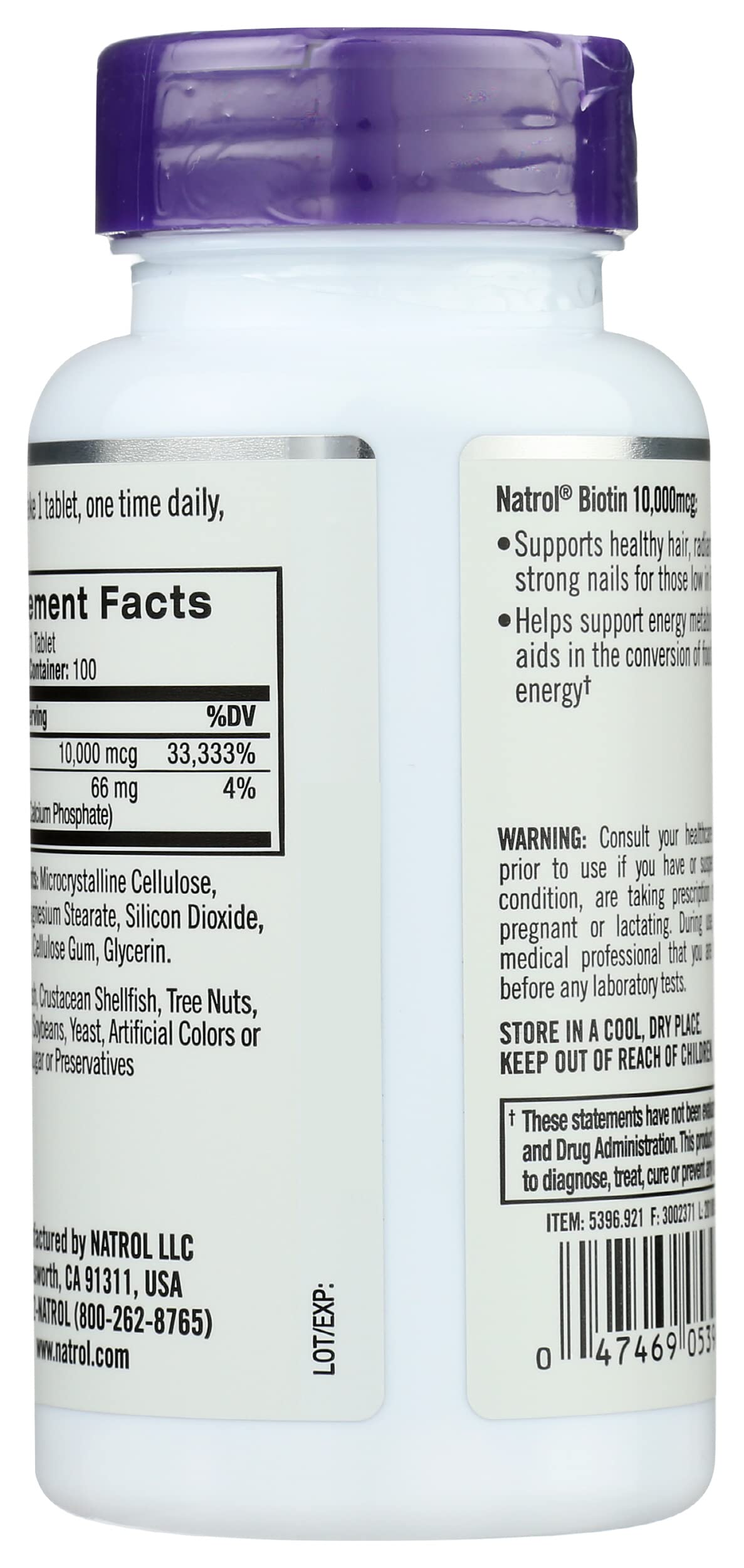 Natrol Biotin bottle side view with label