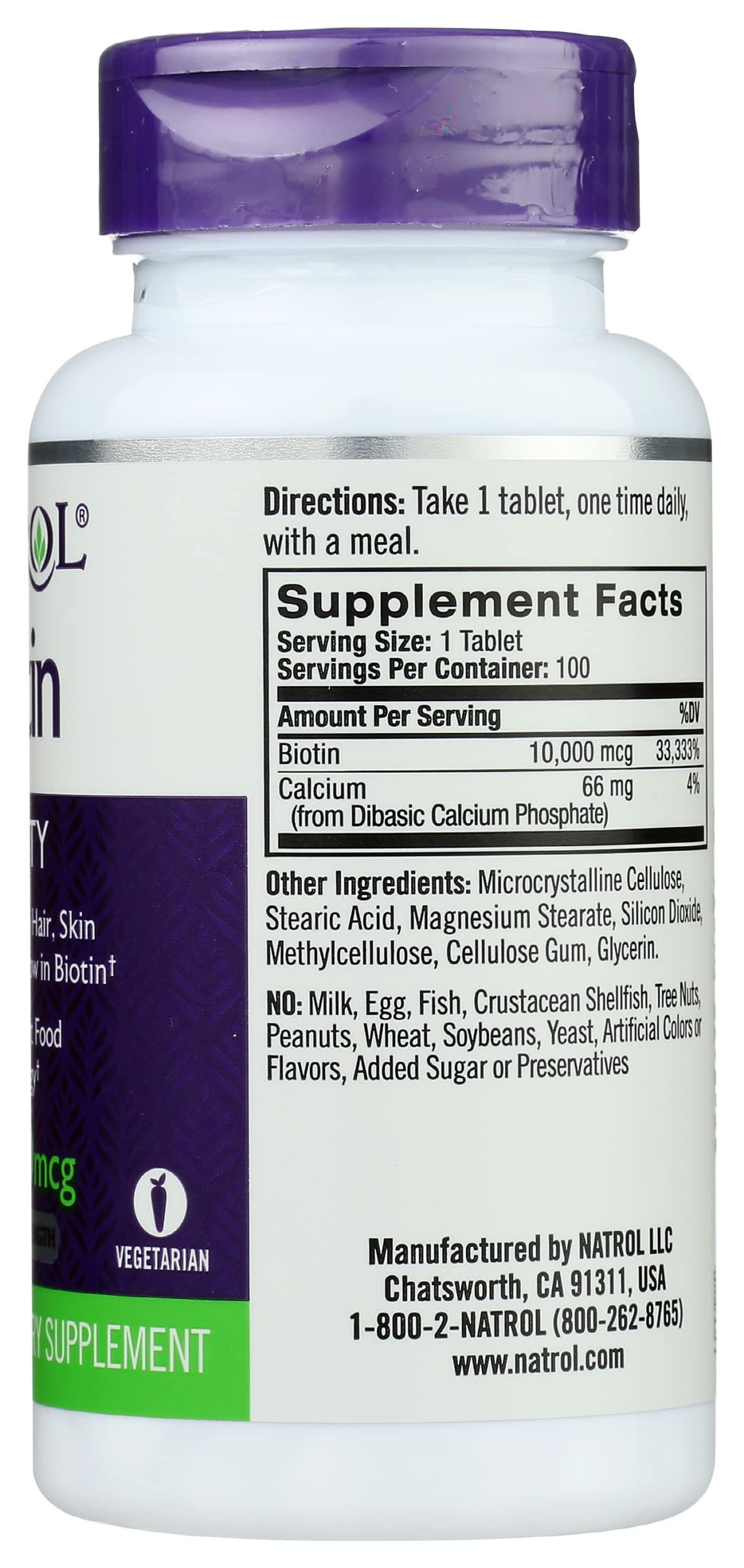 Natrol Biotin packaging with ingredients list