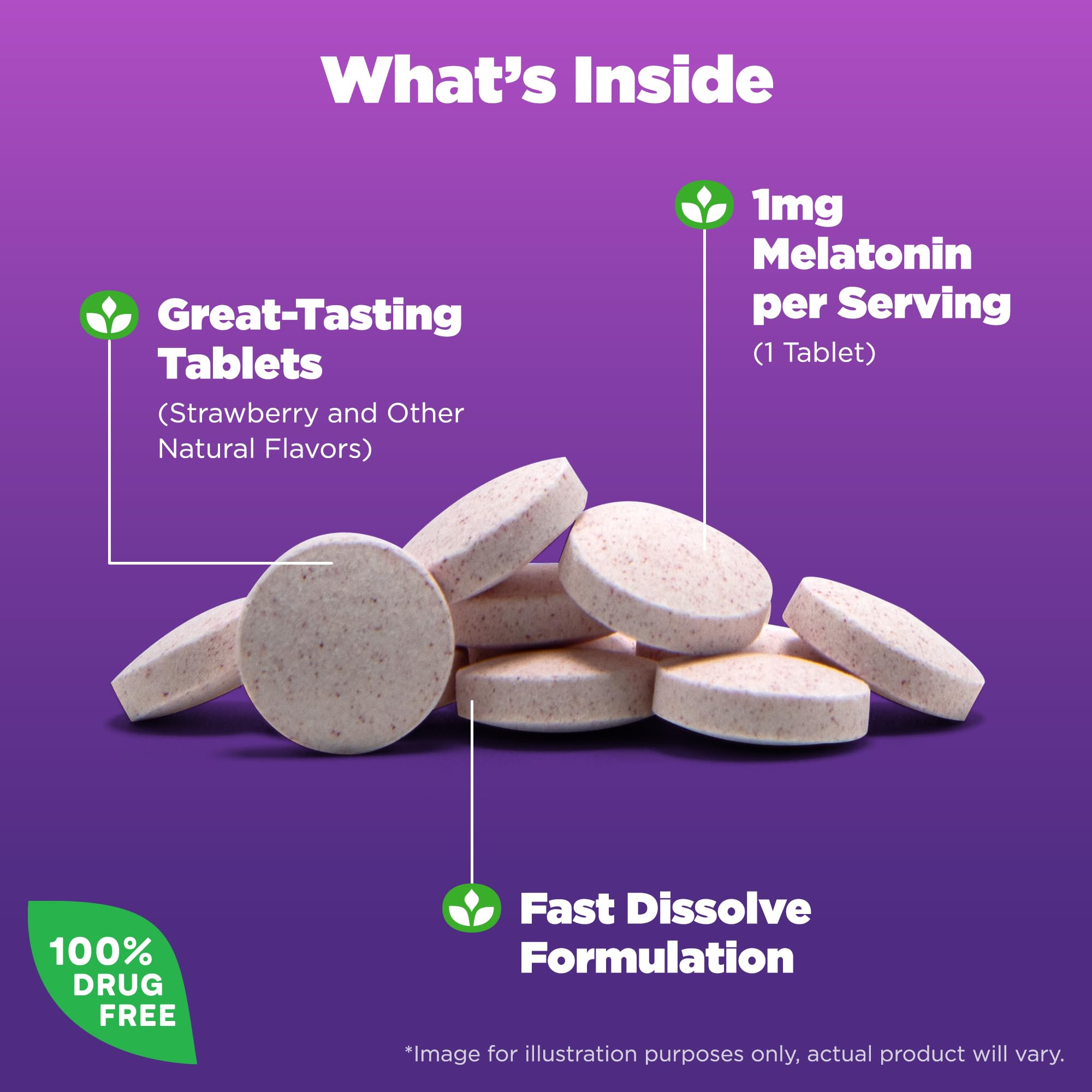 Natrol Fast Dissolve Melatonin 1 mg Tablets side view