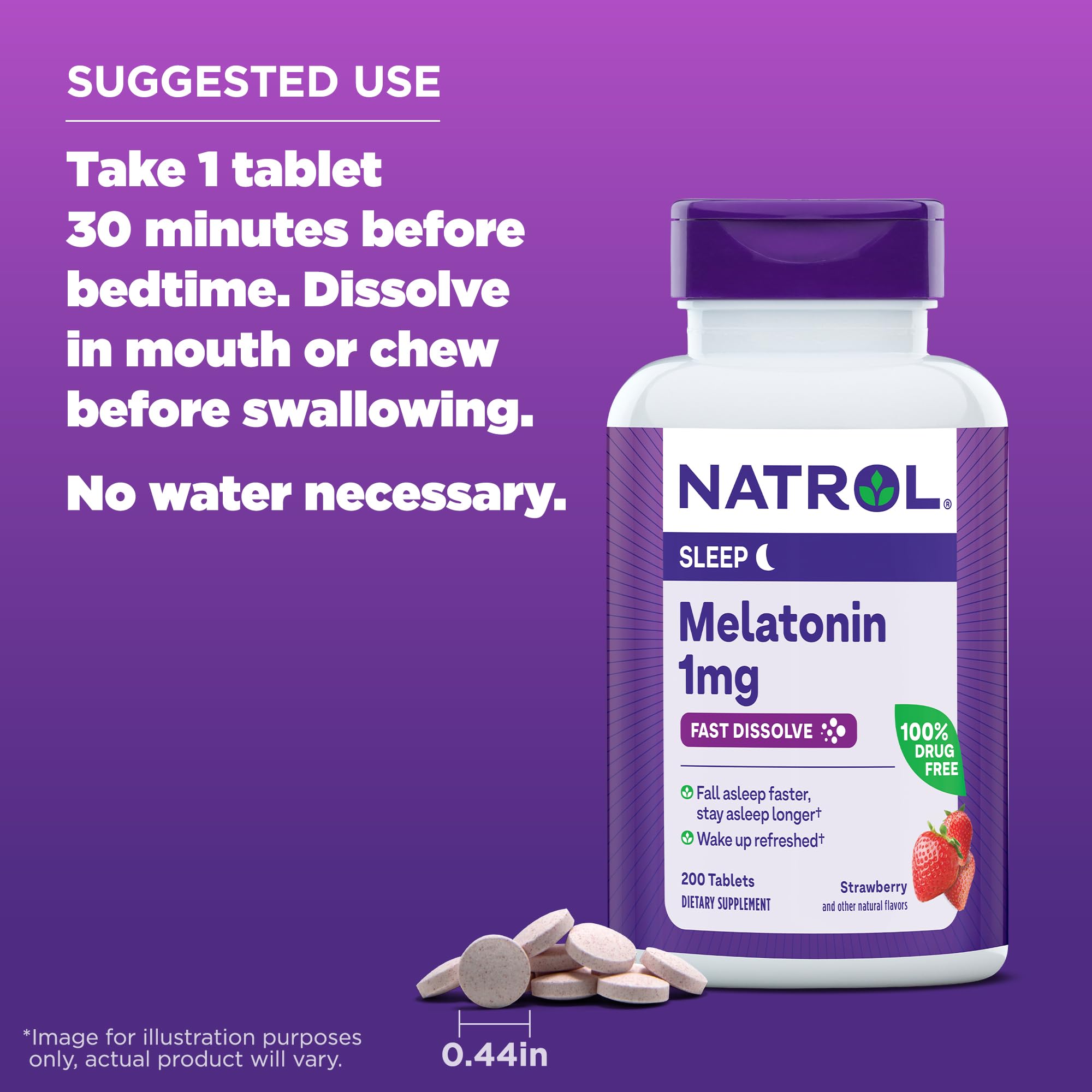 Natrol Fast Dissolve Melatonin 1 mg Tablets with a bedtime setting