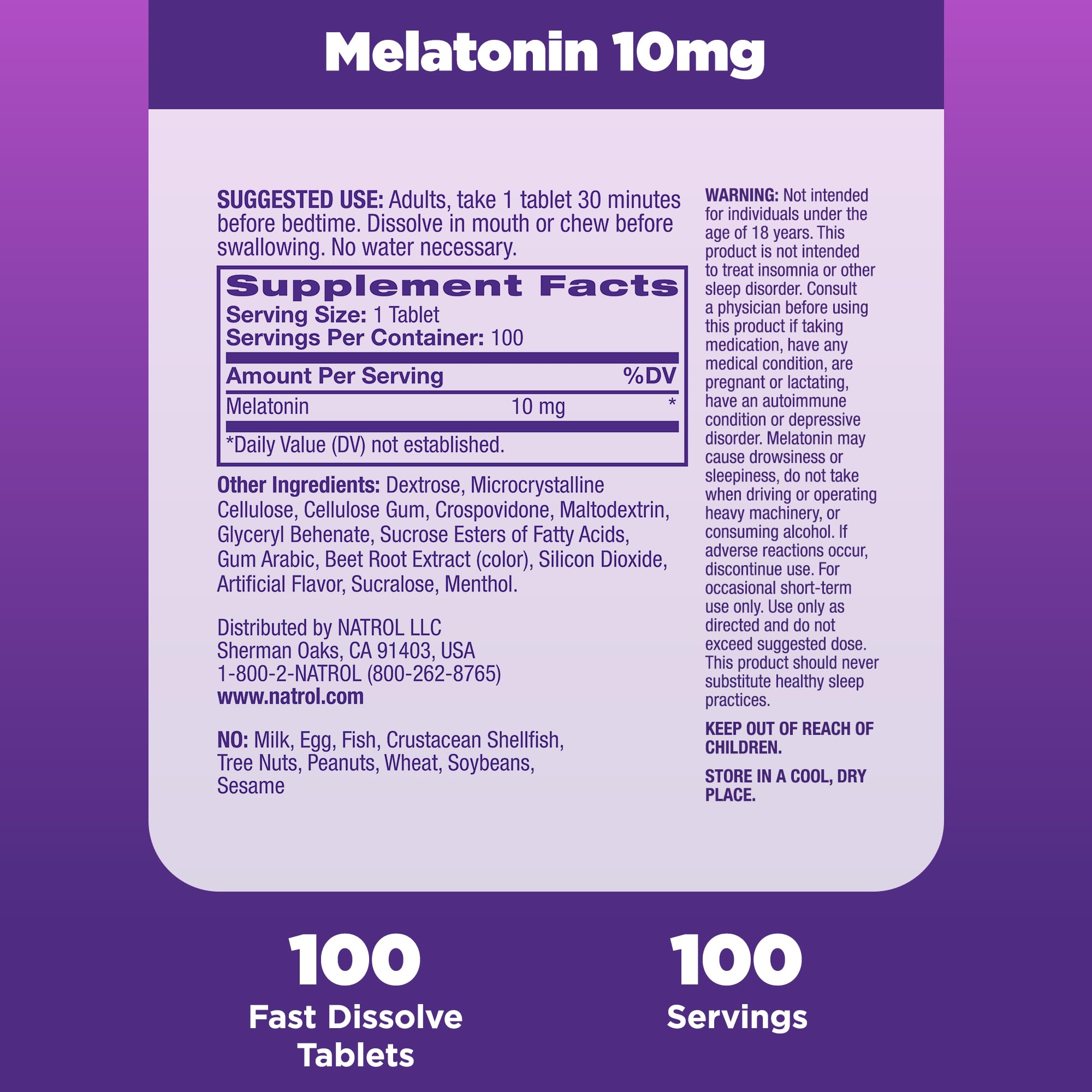 Natrol Fast Dissolve Melatonin 10 mg strawberry flavour tablet close-up