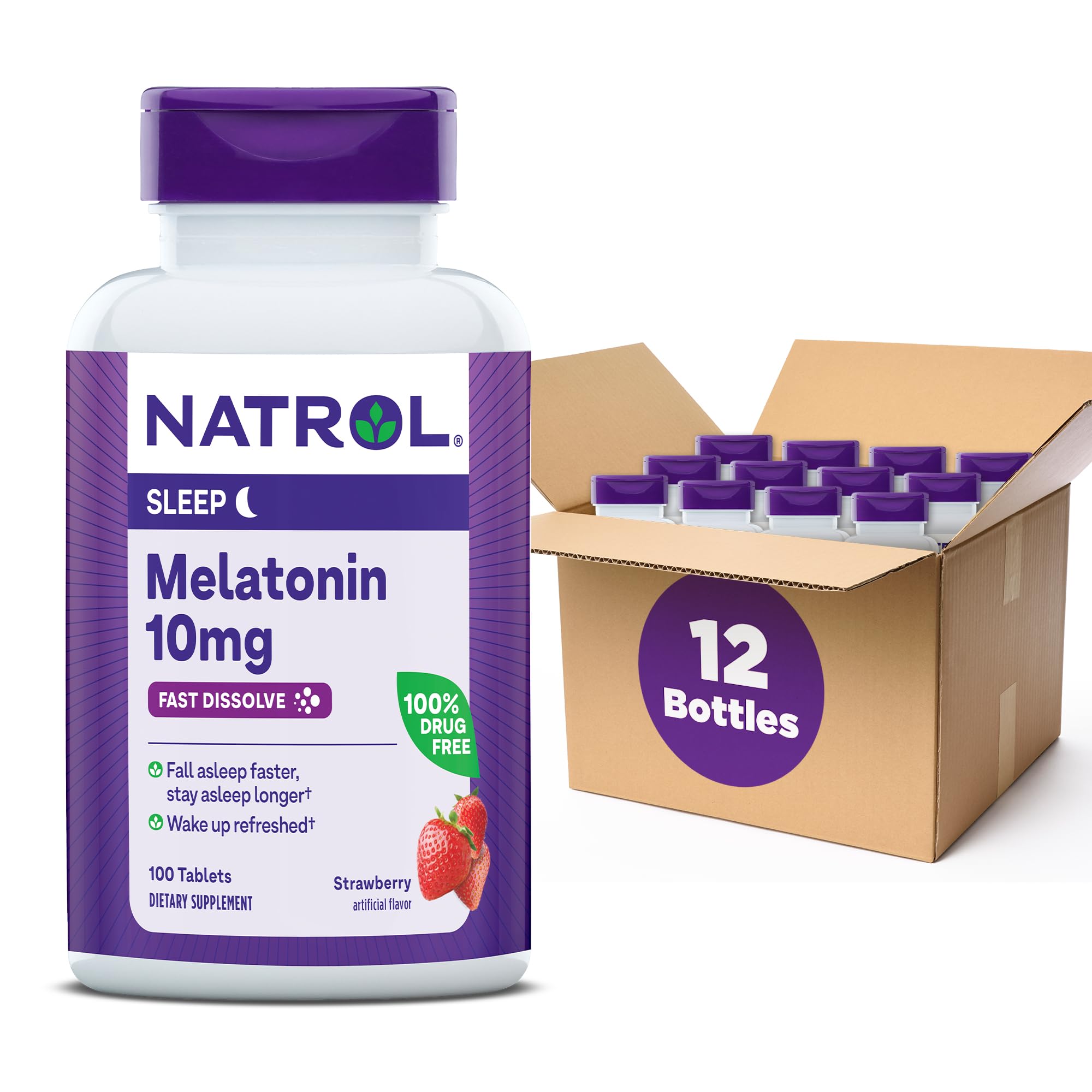 Natrol Fast Dissolve Melatonin 10 mg strawberry tablets front view