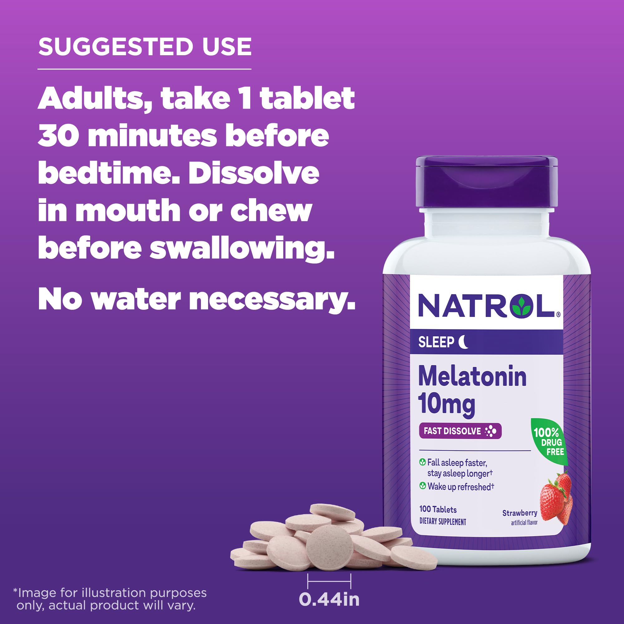 Natrol Fast Dissolve Melatonin 10 mg tablets with a glass of water
