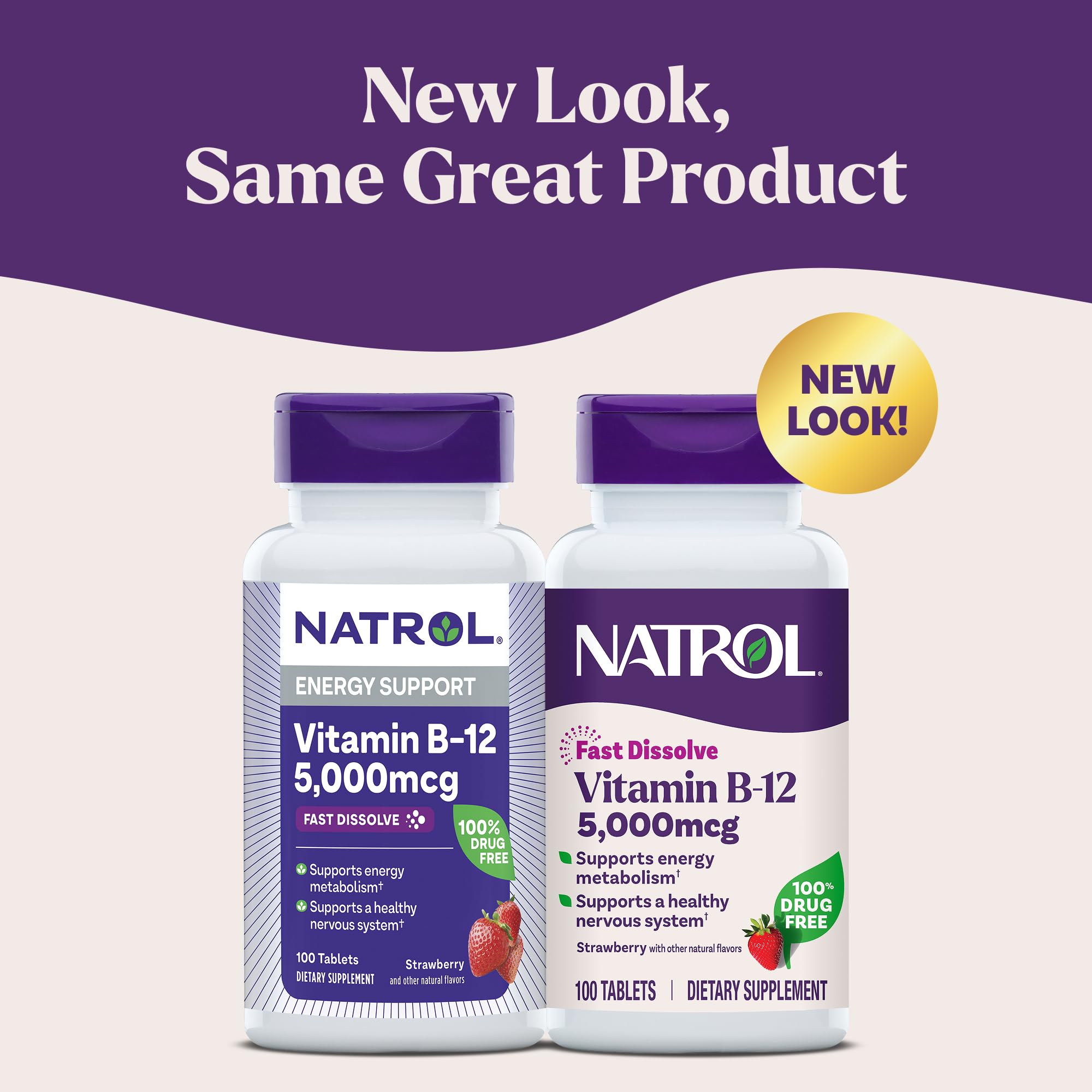 Natrol Fast Dissolve Vitamin B12 5000 mcg Tablets bottle side view