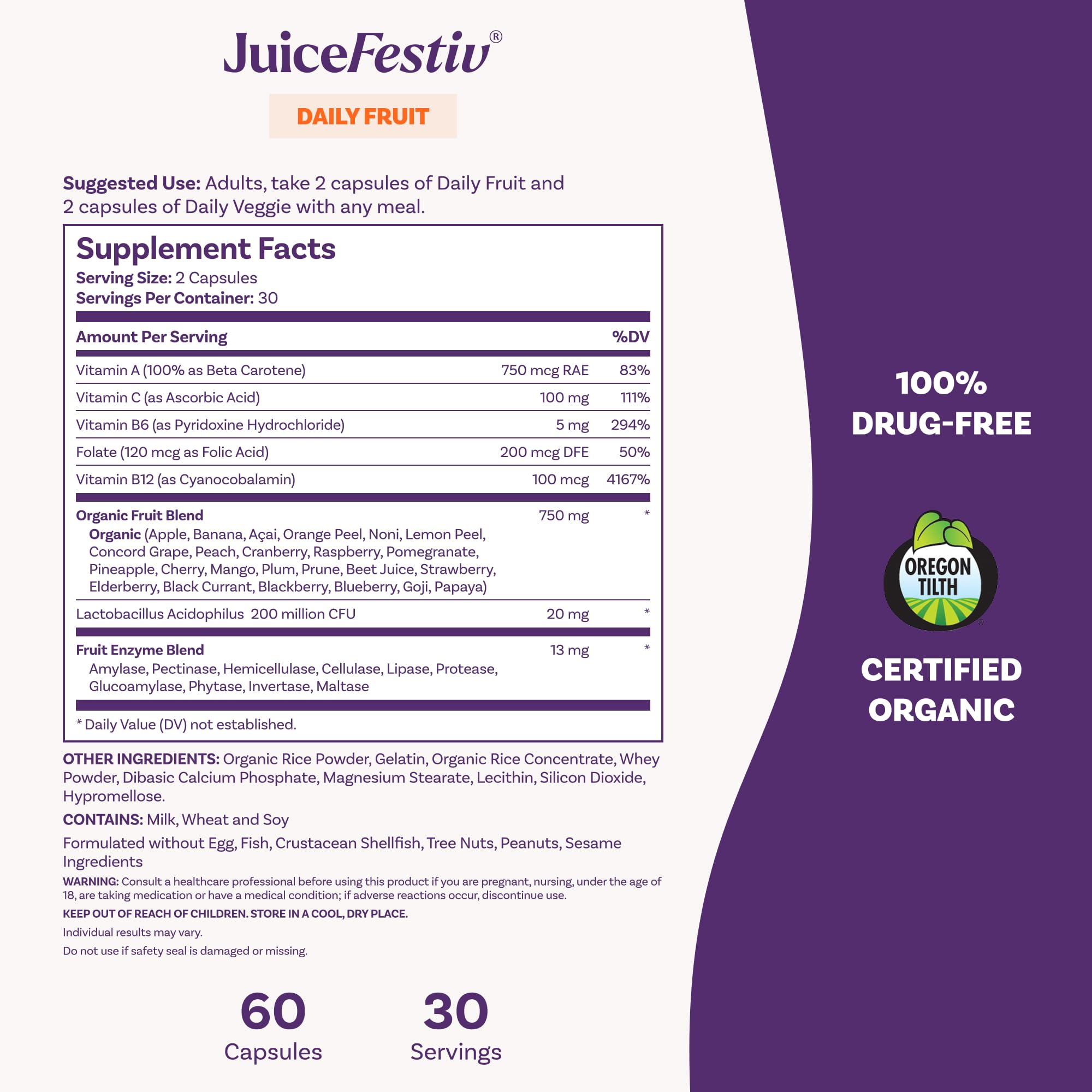 Natrol JuiceFestiv Daily Fruit & Veggie Capsules side view