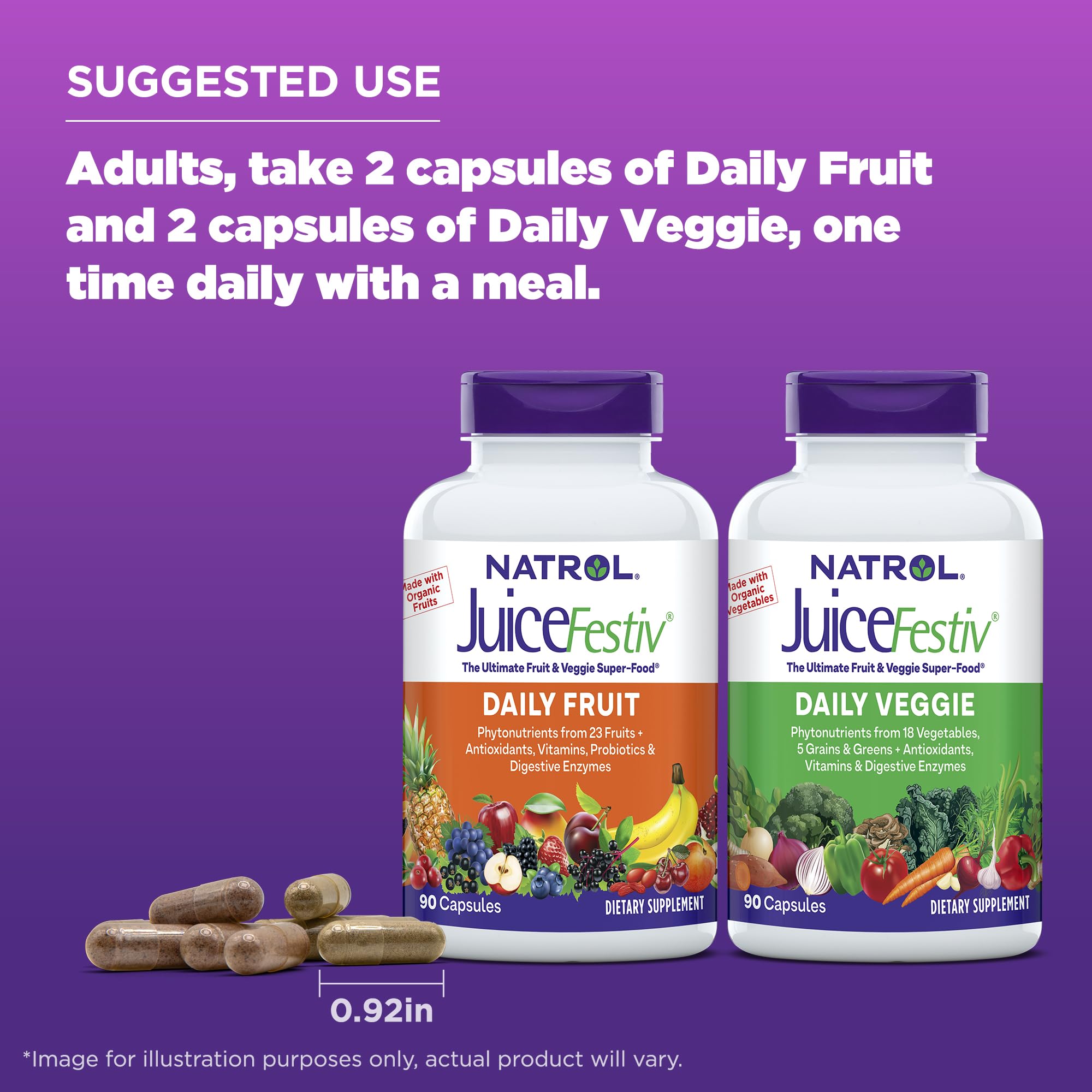 Natrol JuiceFestiv Daily Fruit & Veggie Capsules with fresh fruits