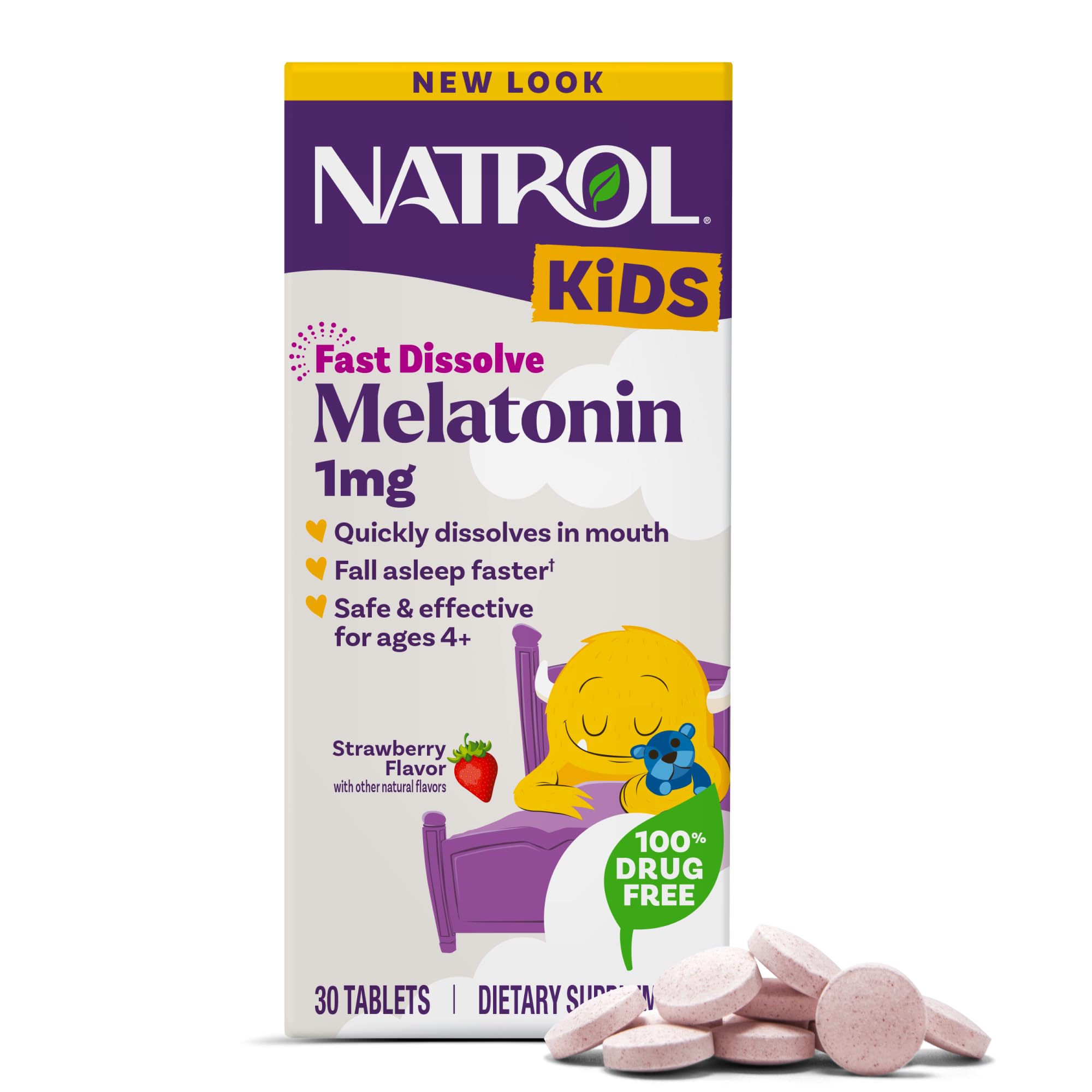 Natrol Kids Fast Dissolve Melatonin 1 mg Strawberry 30 Tablets front view