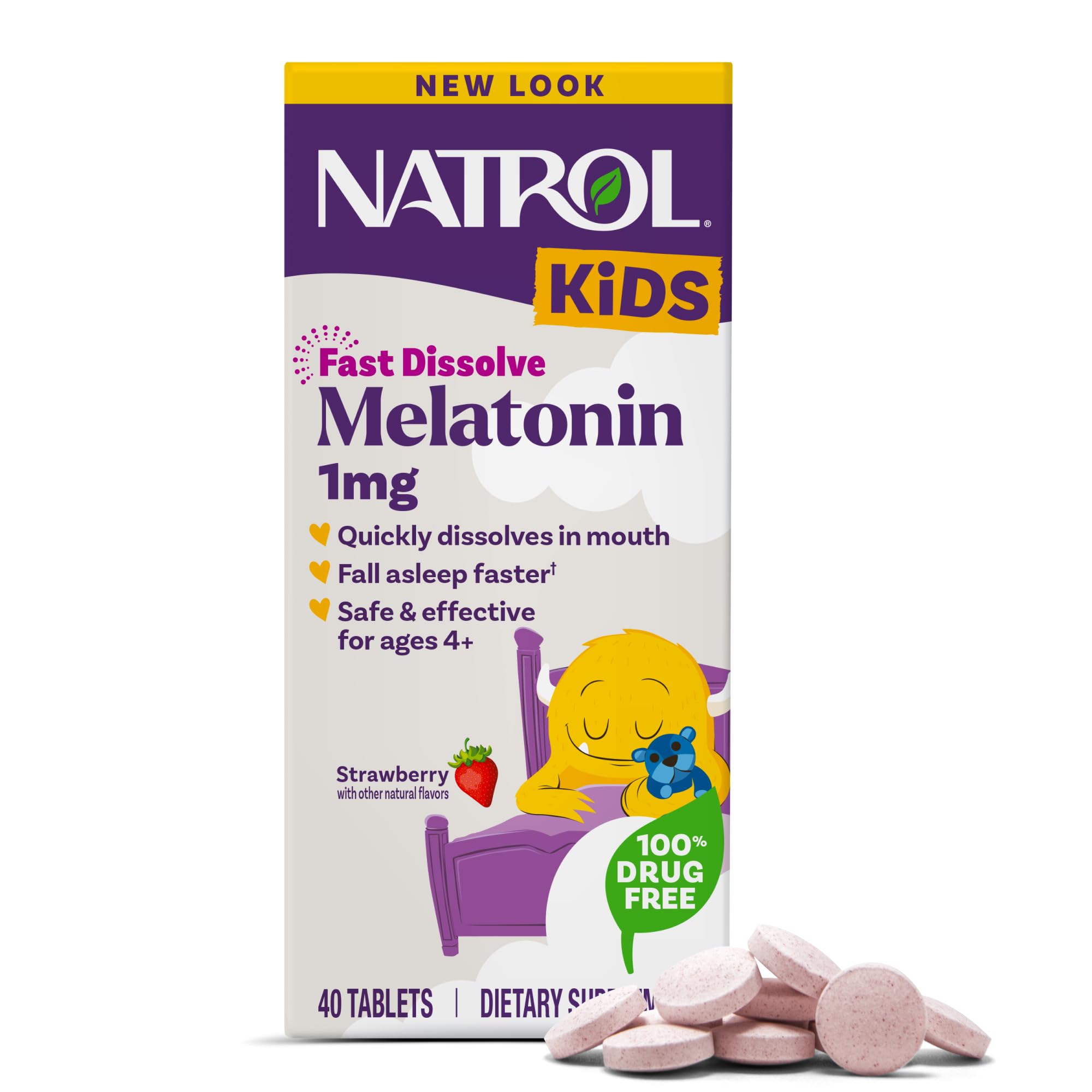Natrol Kids Fast Dissolve Melatonin 1 mg Strawberry 40 Tablets front view