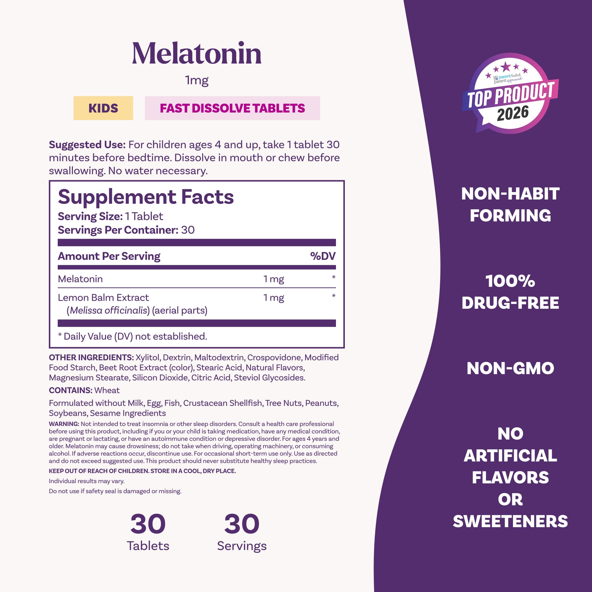 Natrol Kids Fast Dissolve Melatonin 1 mg Strawberry tablets in a child's hand