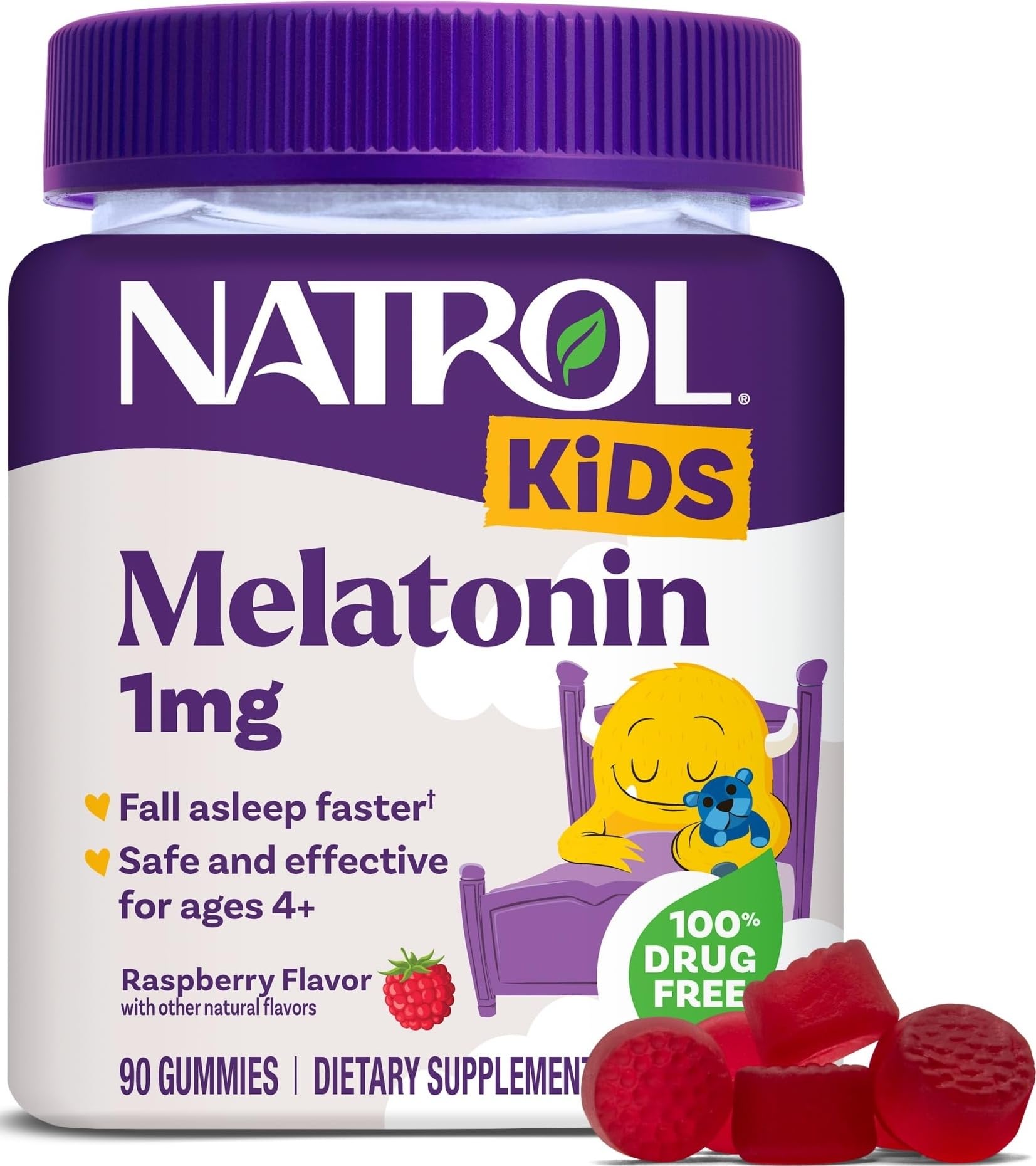 Natrol Kids Melatonin 1mg Gummies front view with packaging