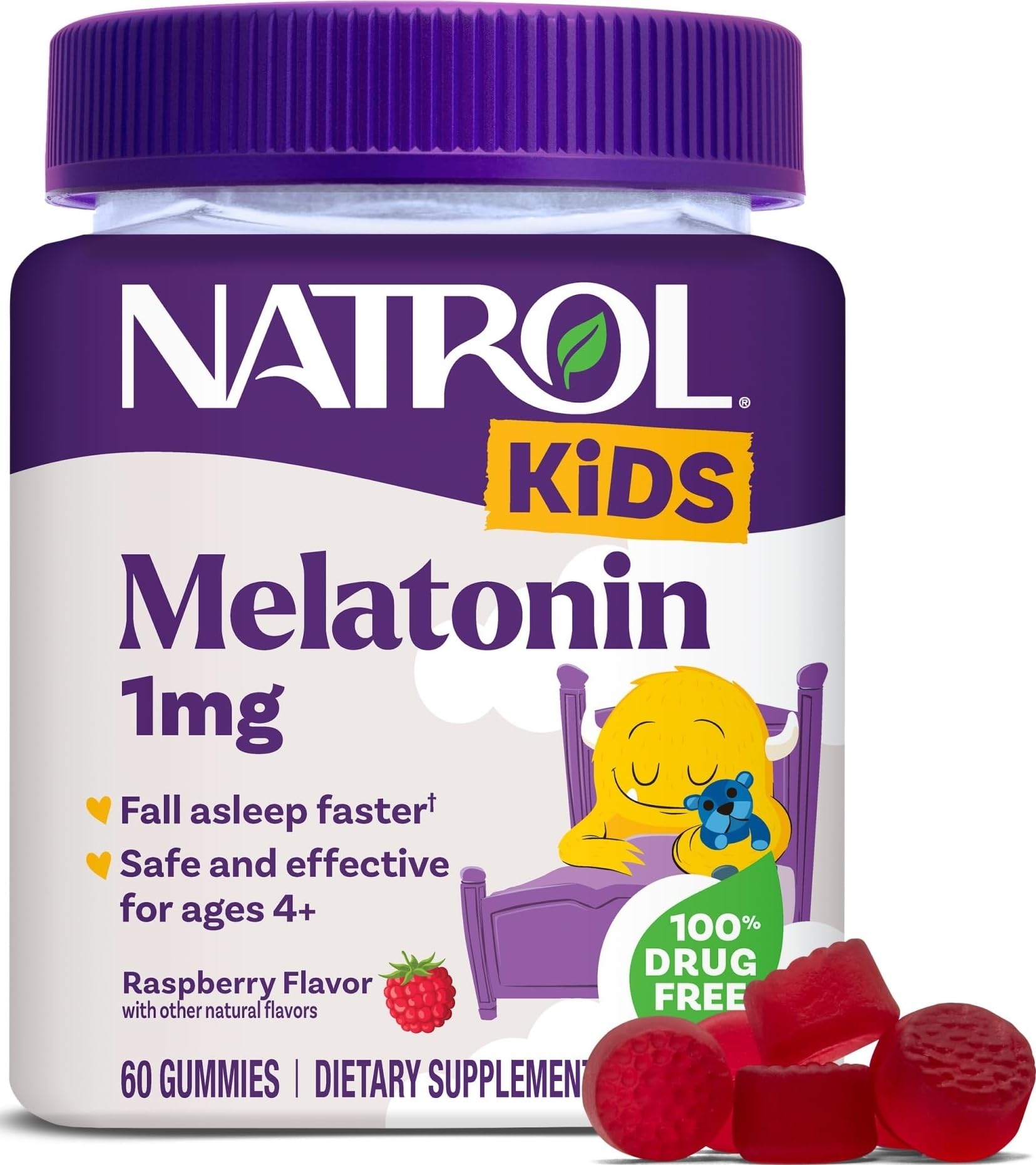 Natrol Kids Melatonin Gummies 1mg raspberry flavour front view