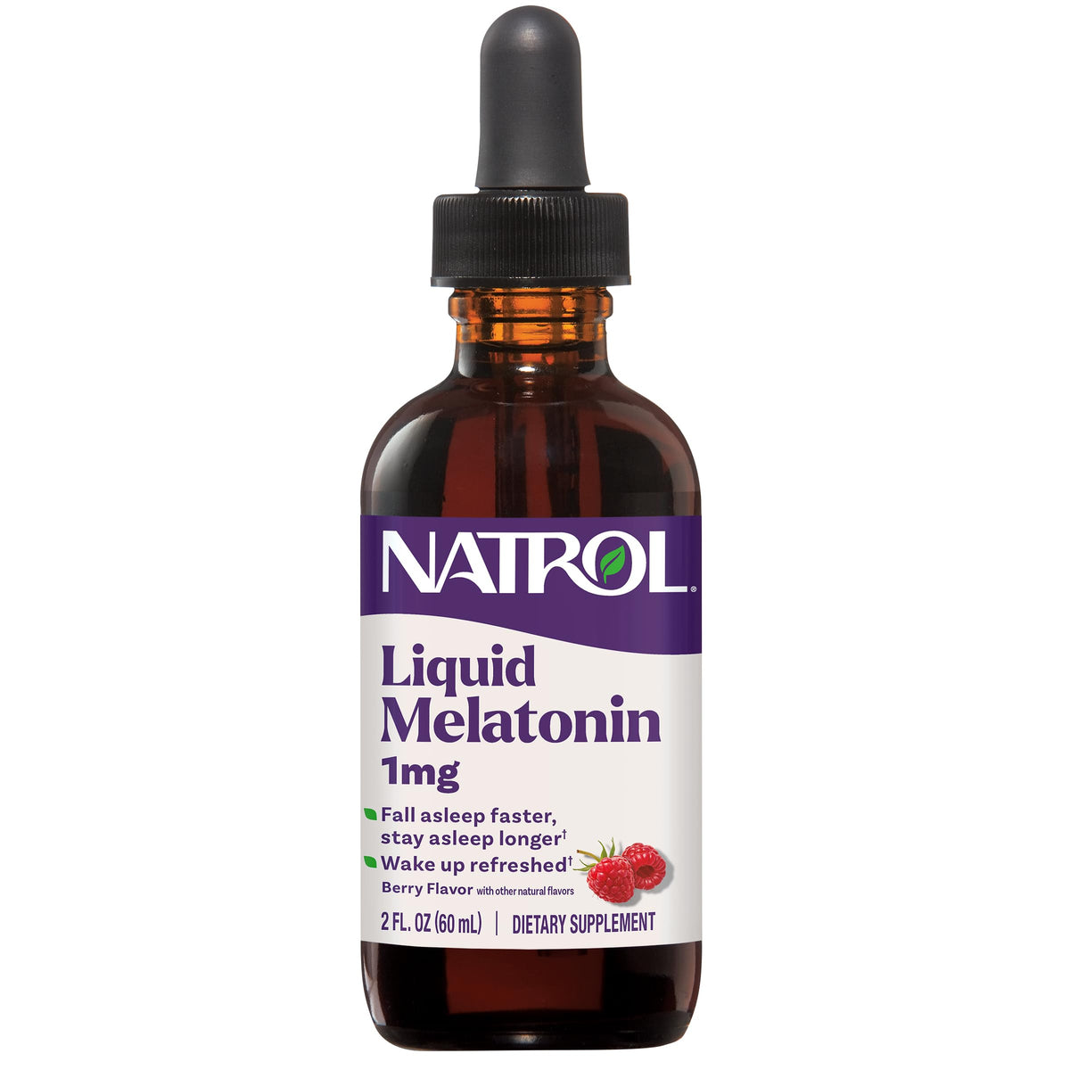 Natrol Liquid Melatonin 1 mg berry flavour 2 Fl Oz front view