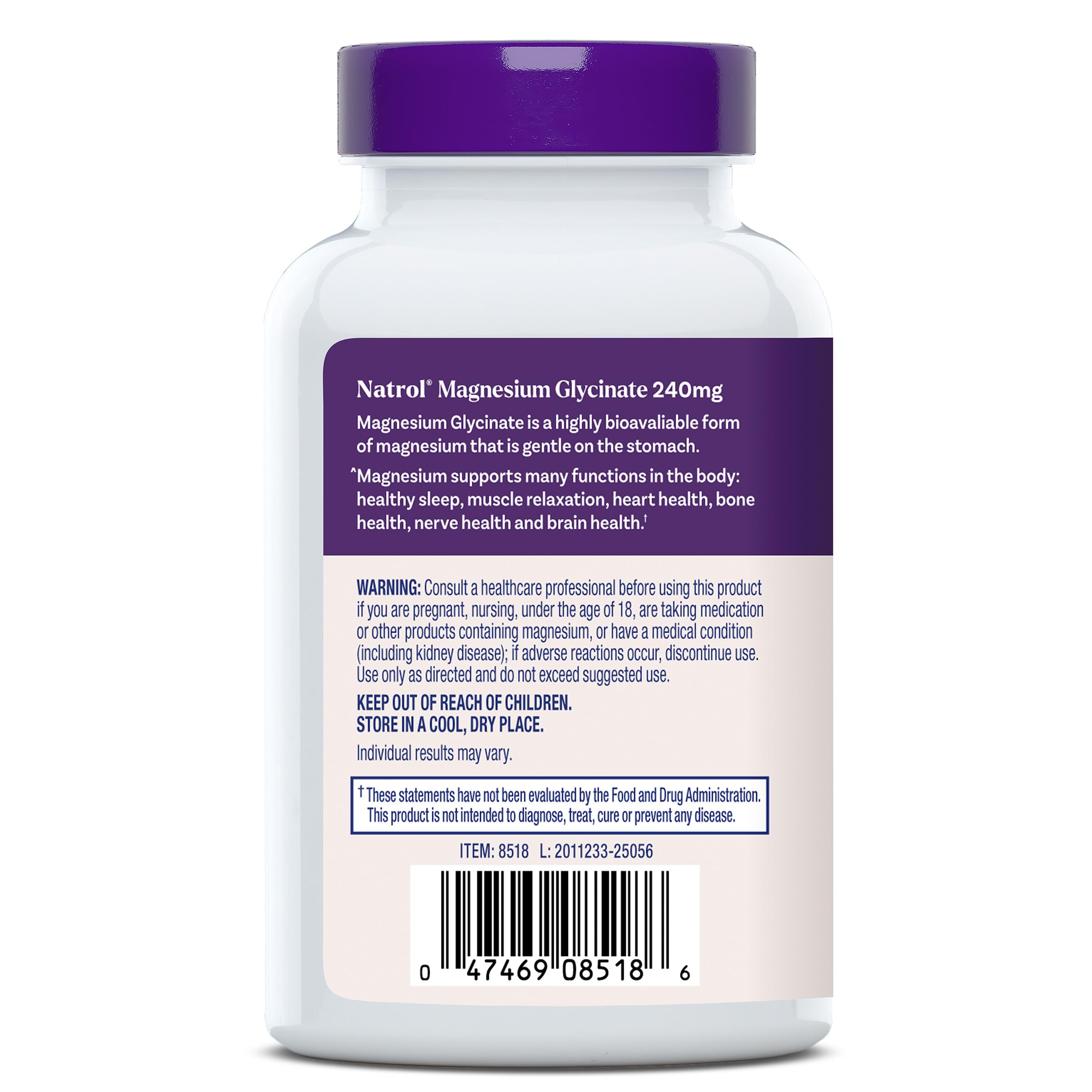 Natrol Magnesium Glycinate Capsules 240mg opened bottle