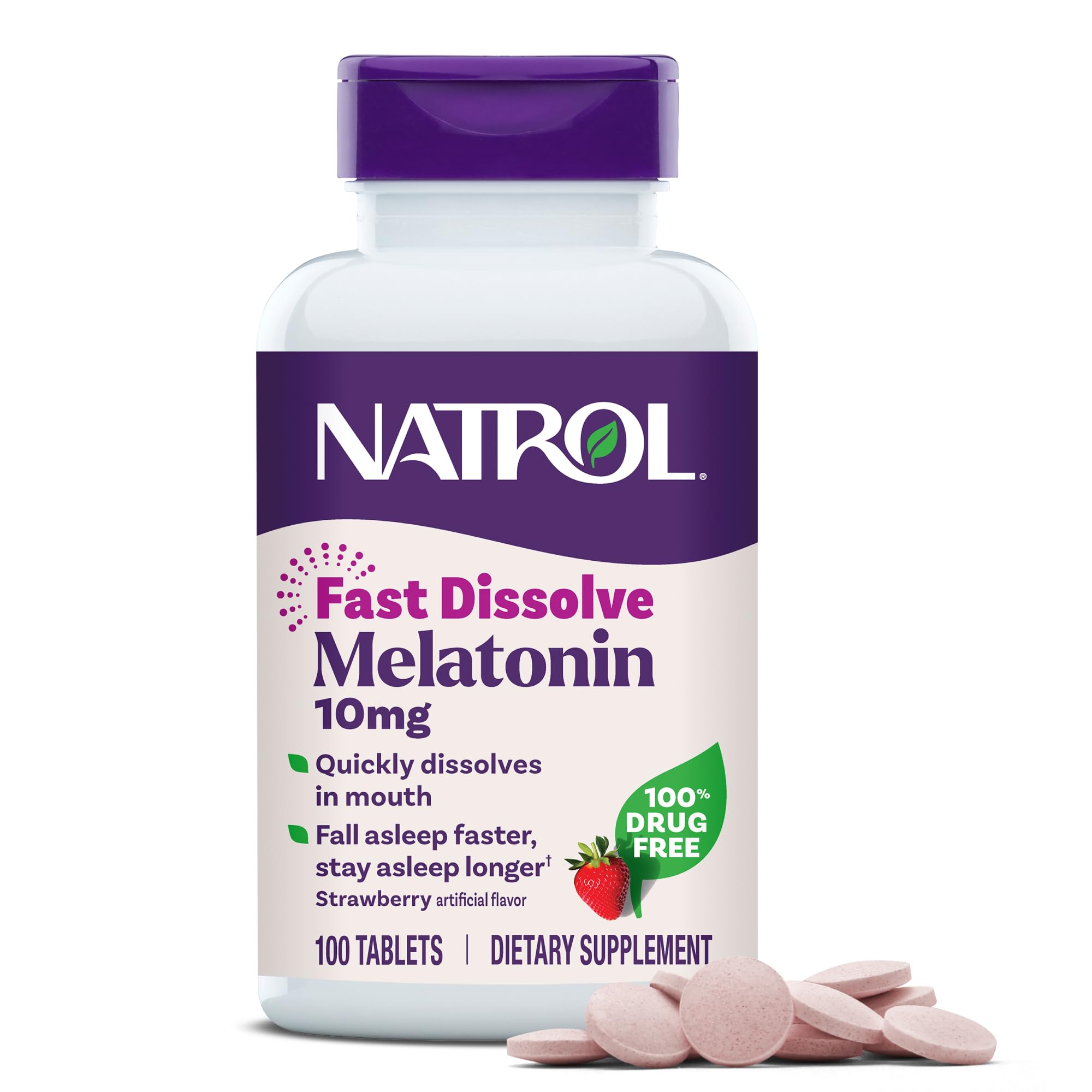 Natrol Melatonin 10 mg Fast Dissolve Tablets Strawberry flavour front view