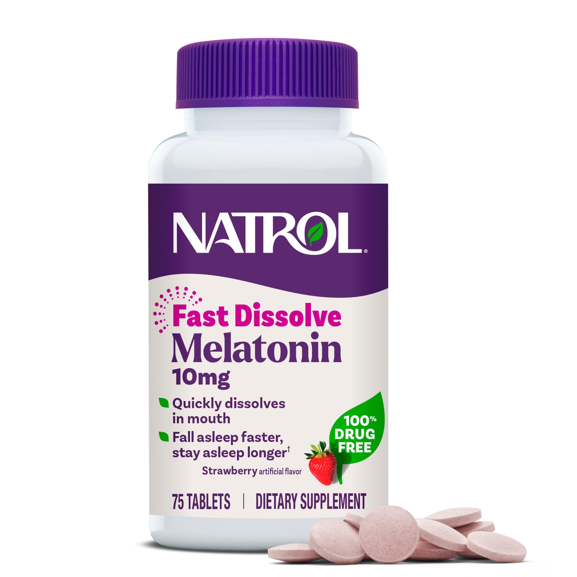 Natrol Melatonin 10 mg Fast Dissolve Tablets, Strawberry flavour front view