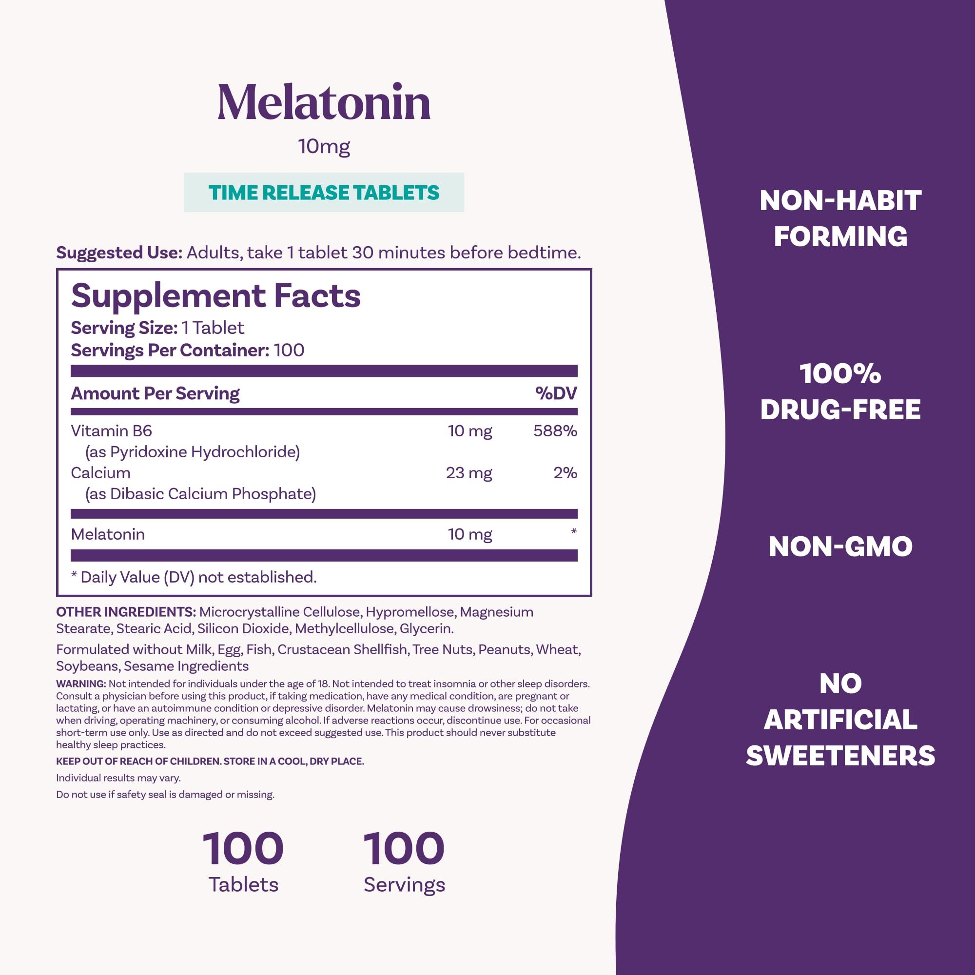 Natrol Melatonin 10 mg Time Release nutritional information on the label