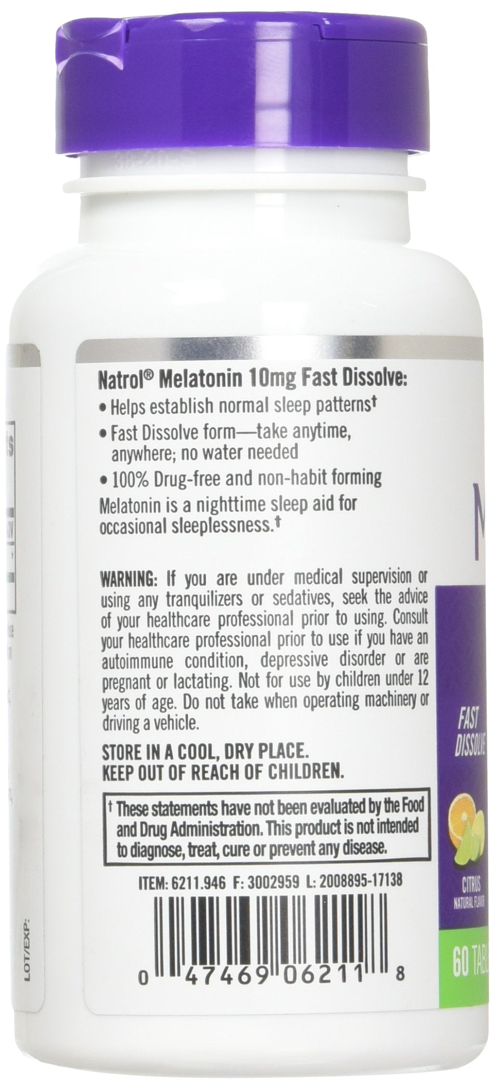 Natrol Melatonin 10mg Capsules side view showing packaging