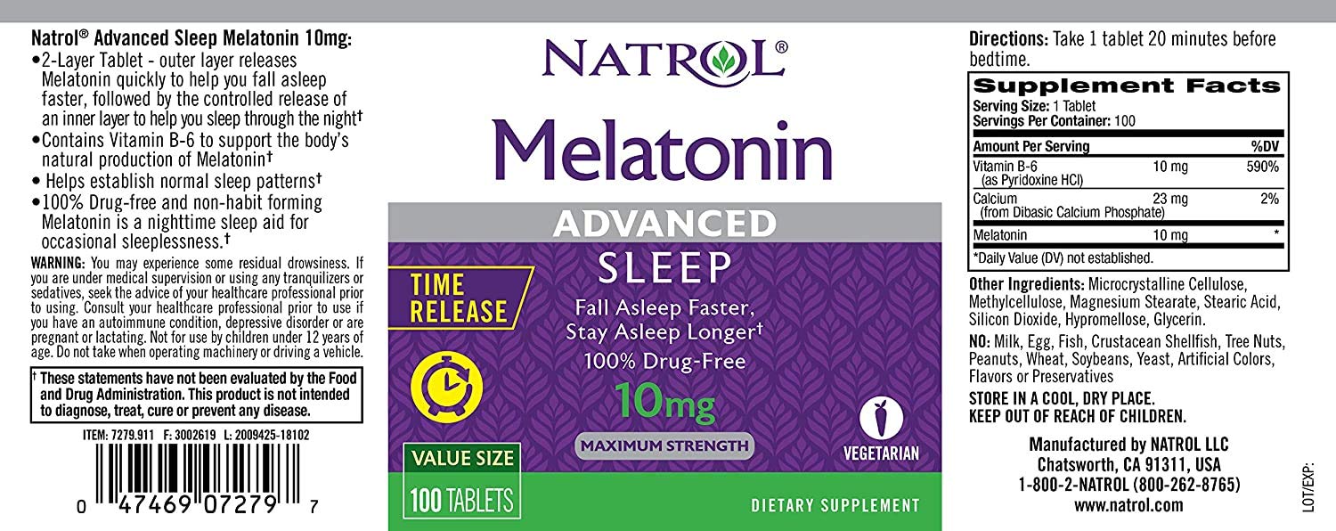 Natrol Melatonin 181g back label