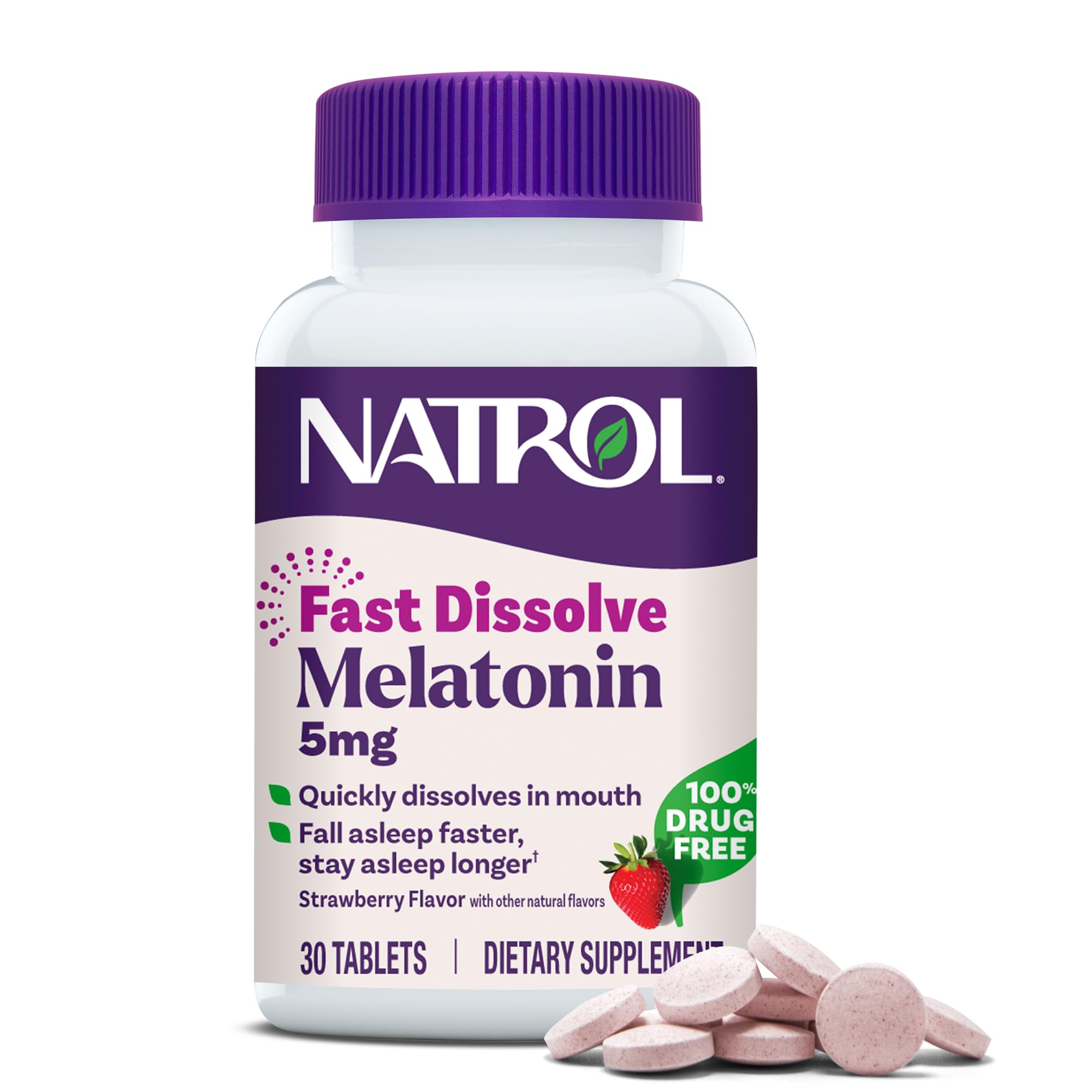 Natrol Melatonin 5 mg Fast Dissolve Tablets Strawberry flavour front view