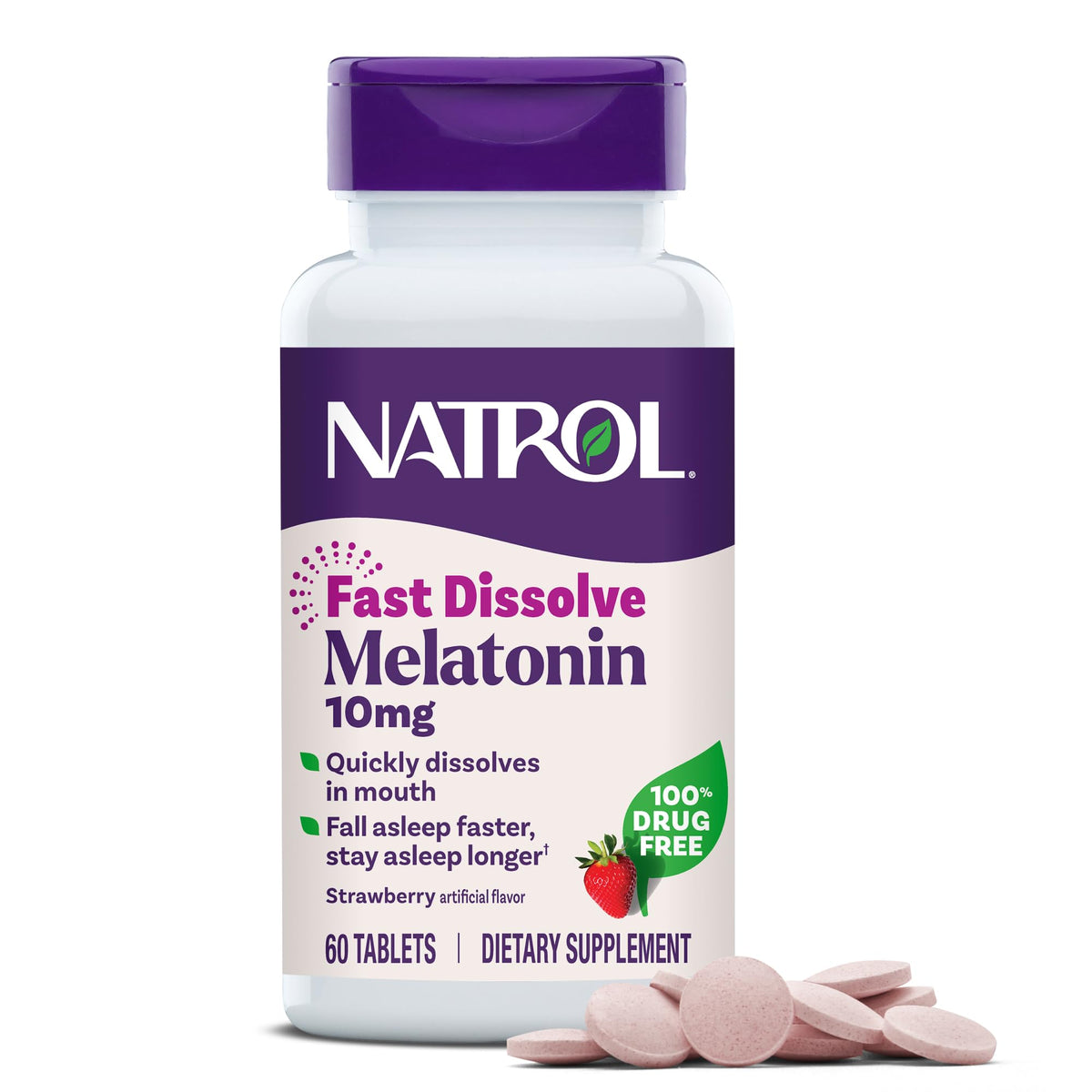 Natrol Melatonin Fast Dissolve Tablets 10 mg Strawberry front view