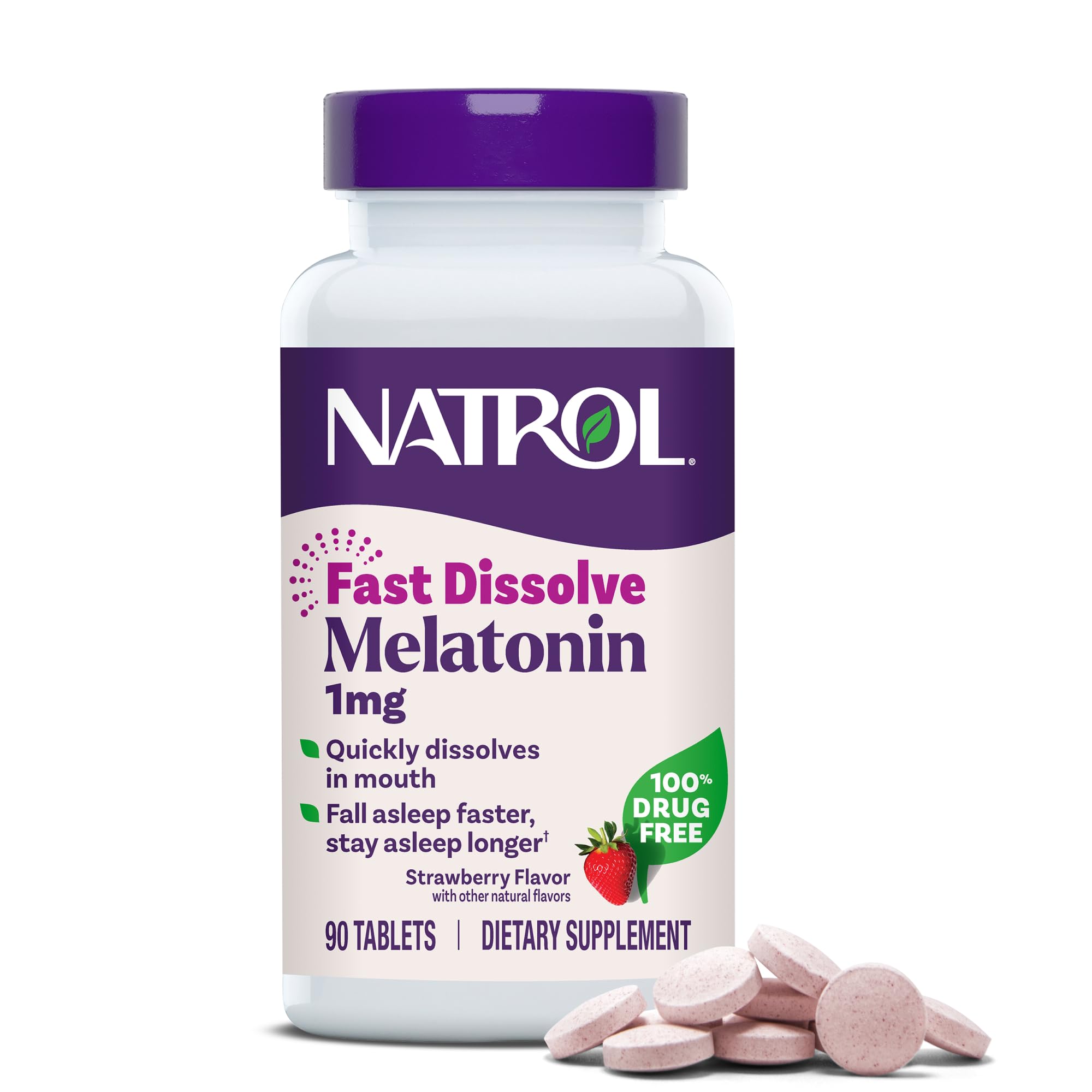 Natrol Melatonin Fast Dissolve Tablets 1mg Strawberry front view