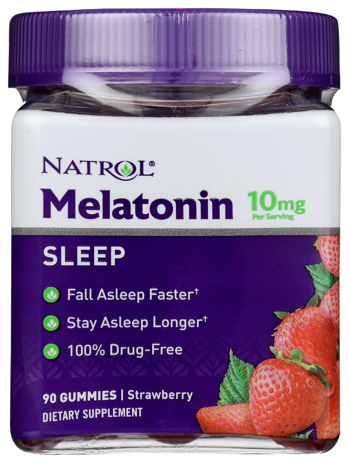 Natrol Melatonin Gummies 10mg Strawberry 90 Count packaging front view