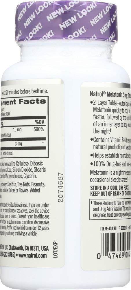 Natrol Melatonin Time Release 3 mg Sleep Supplement Tablets back view