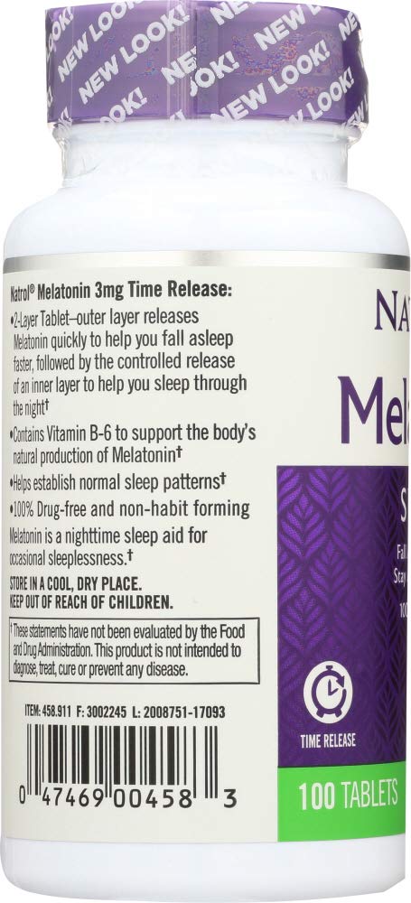 Natrol Melatonin Time Release 3 mg Sleep Supplement Tablets side view